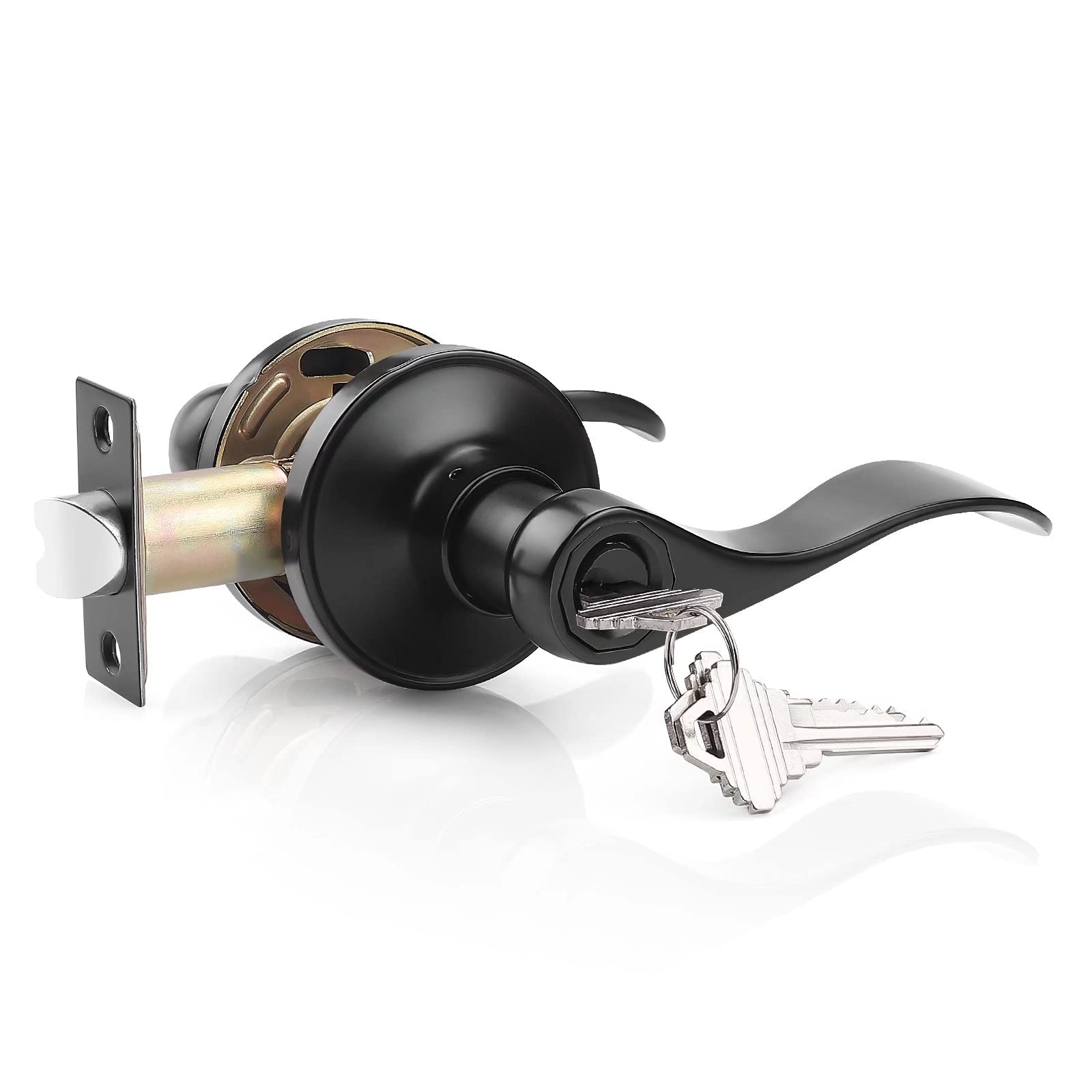 Probrico 1 Pack Black Wave Entry Door Lever Lock with 3 Keys - Reversible Left/Right Handed Office & Front Door Handle Set - Perfect for Homes, Offices & Commercial Buildings Security