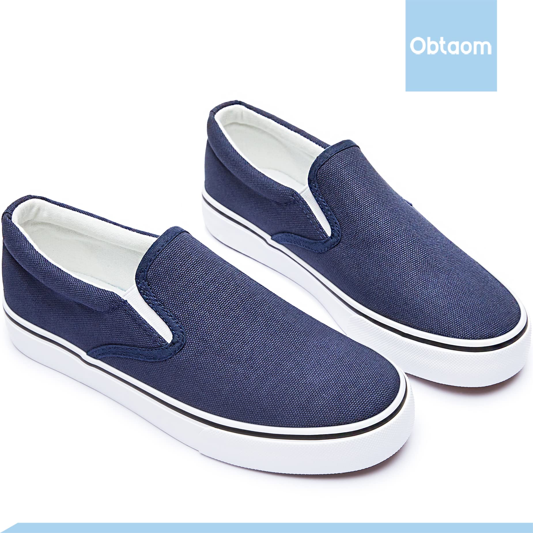 Obtaom Women's White Sneakers & Black Slip-On Shoes - Low Top Canvas Loafers for Casual Wear, Walking & Everyday Comfort