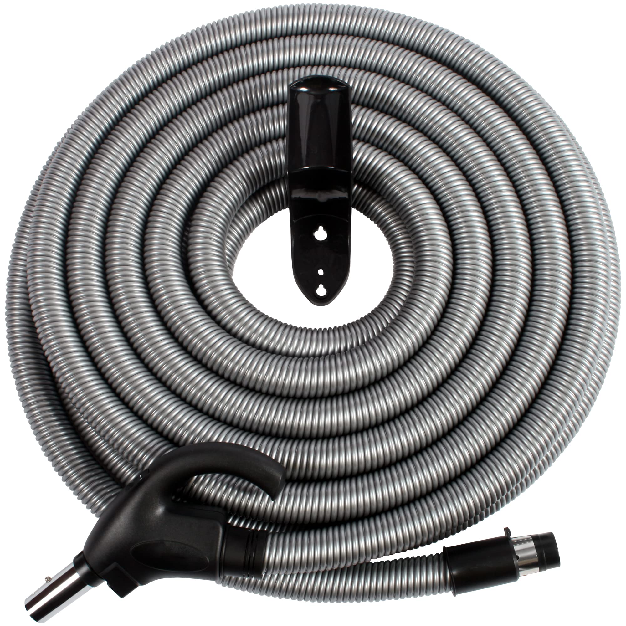 Cen-Tec Systems 97294 Low Voltage Central Vacuum Hanger with 50 Ft. Hose - Silver | Wall-Mounted Vacuum Storage for Home & Garage Organization