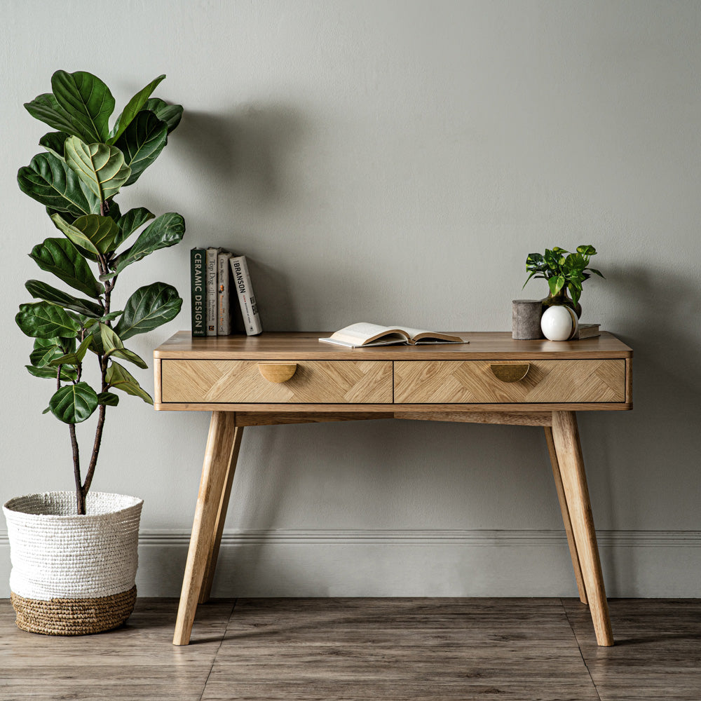LOFTUS 120cm Oak Study Desk - Modern Writing Desk for Home Office, Dorm Room & Small Spaces - Sturdy Wooden Desk for Studying, Working & Remote Learning