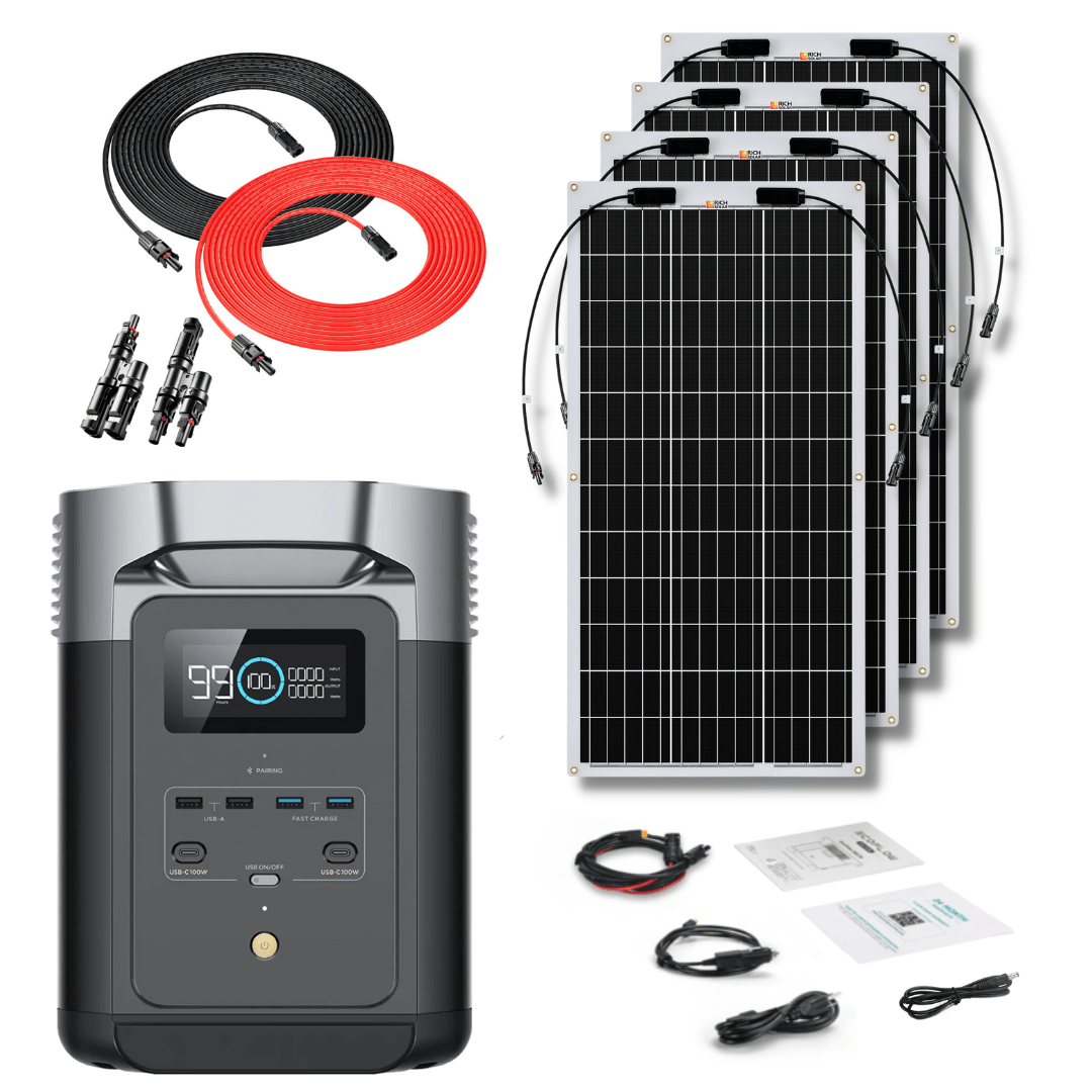 EcoFlow DELTA 2 Portable Power Station - 1024Wh Capacity, 1800W Output, Solar Generator with 100W Flexible Monocrystalline Solar Panel Kit - Perfect for Camping, RV Trips, and Emergency Power Backup