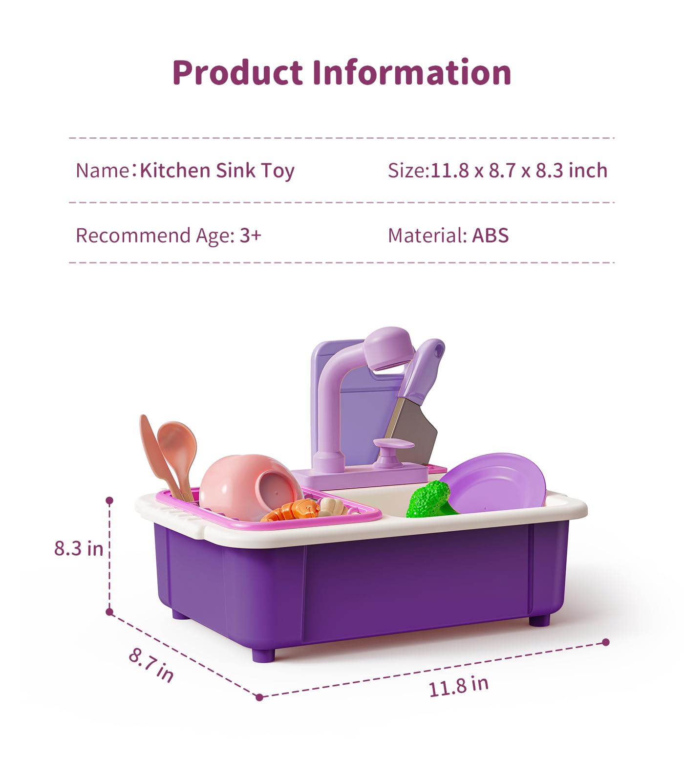 Geyiie Kids Kitchen Sink Toy with Running Water - Realistic Play Sink Set with Faucet, Dish Rack & Cutting Food - Educational Pretend Play Toy for Toddlers Ages 3-7 - Perfect Gift for Bath Time & Role Play Fun