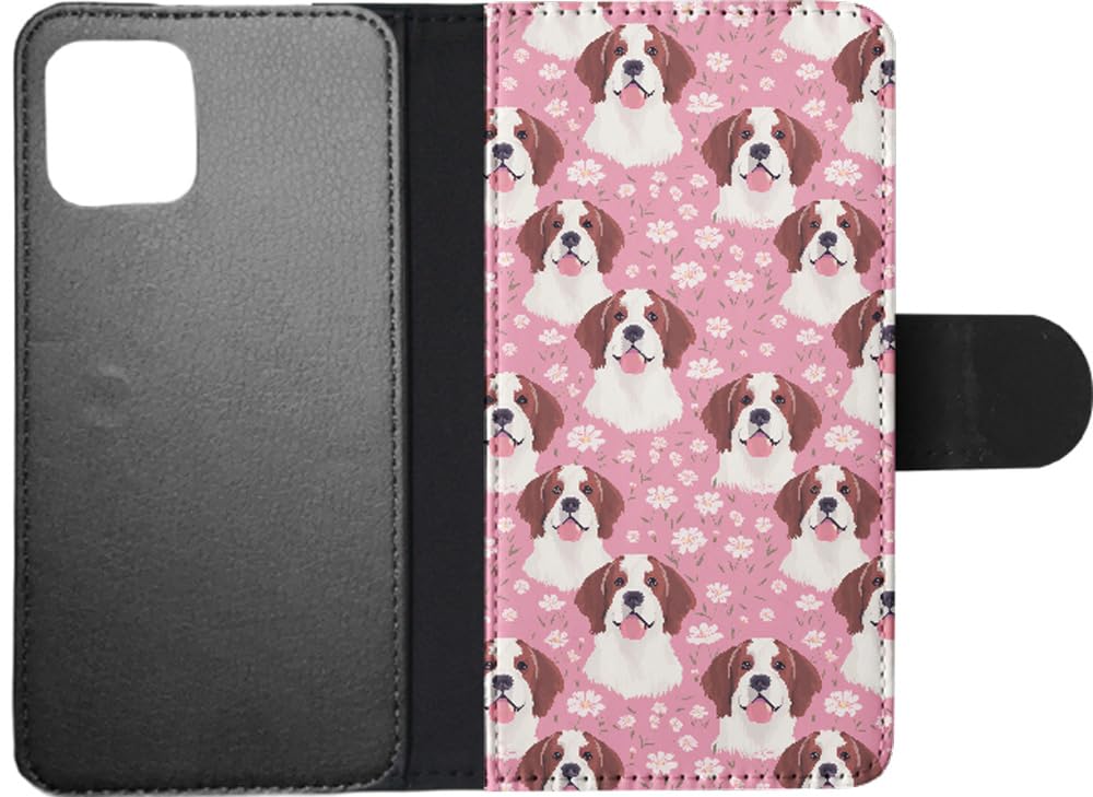 Stylish Saint Bernard Puppy Dog Faux Leather Flip Wallet Phone Case for Apple iPhone 12 Mini - Perfect for Pet Lovers & Everyday Use