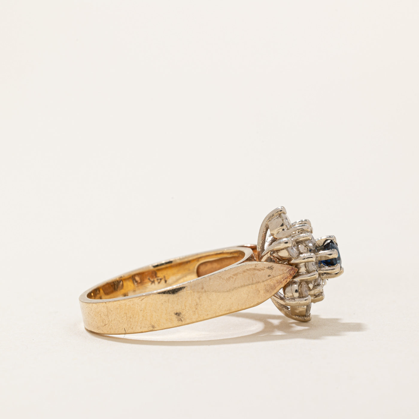 Exquisite Diamond Halo & Sapphire Cocktail Ring | 0.38ctw (0.16ct Center Stone) | Size 6.25 | Elegant Jewelry for Evening Parties, Weddings & Special Occasions