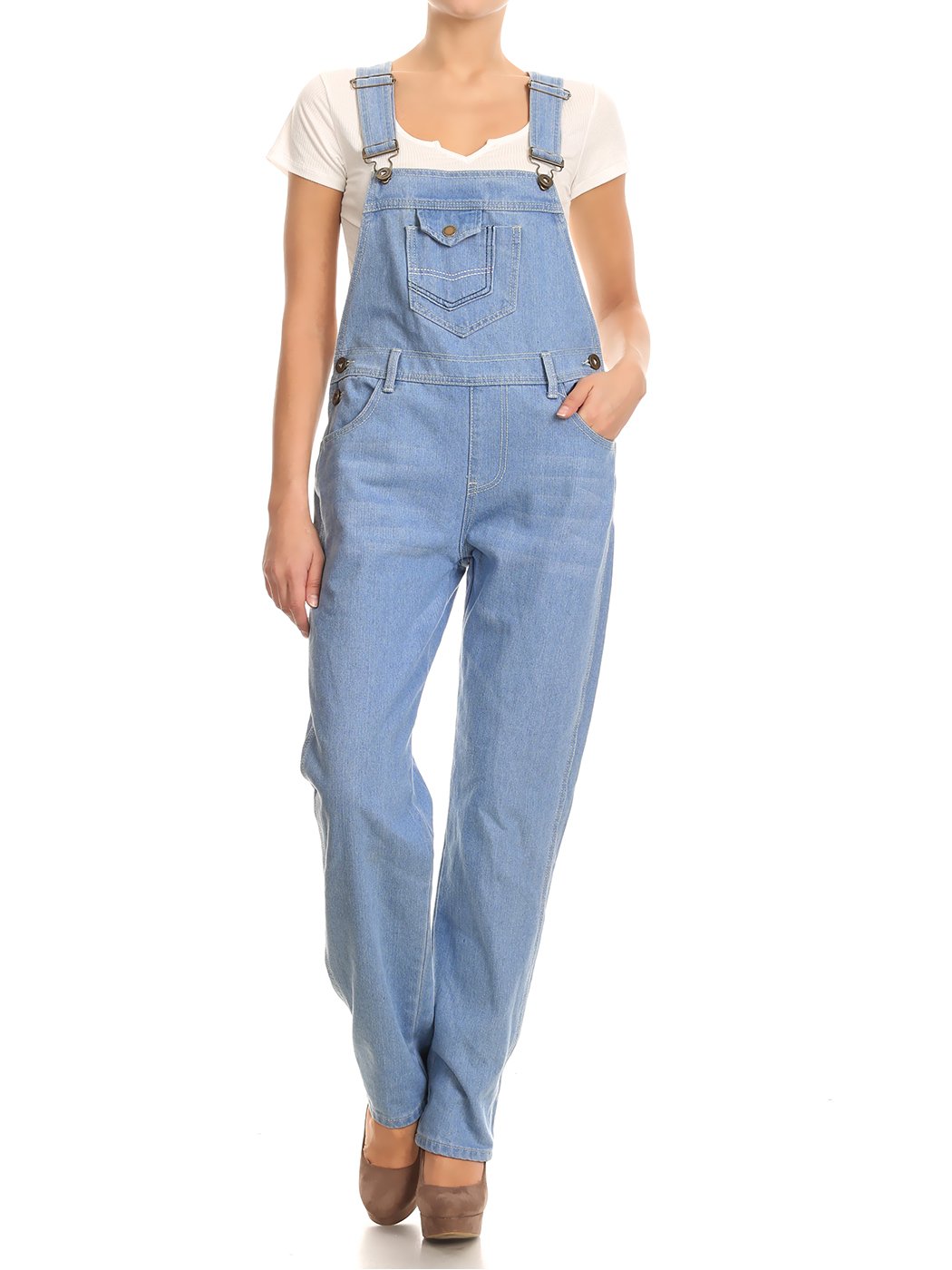 Anna-Kaci Women's Vintage Wash Straight Leg Denim Overalls with Pocket Bib - Casual Outfit for Spring, Summer & Fall | Perfect for Streetwear, Music Festivals & Outdoor Activities