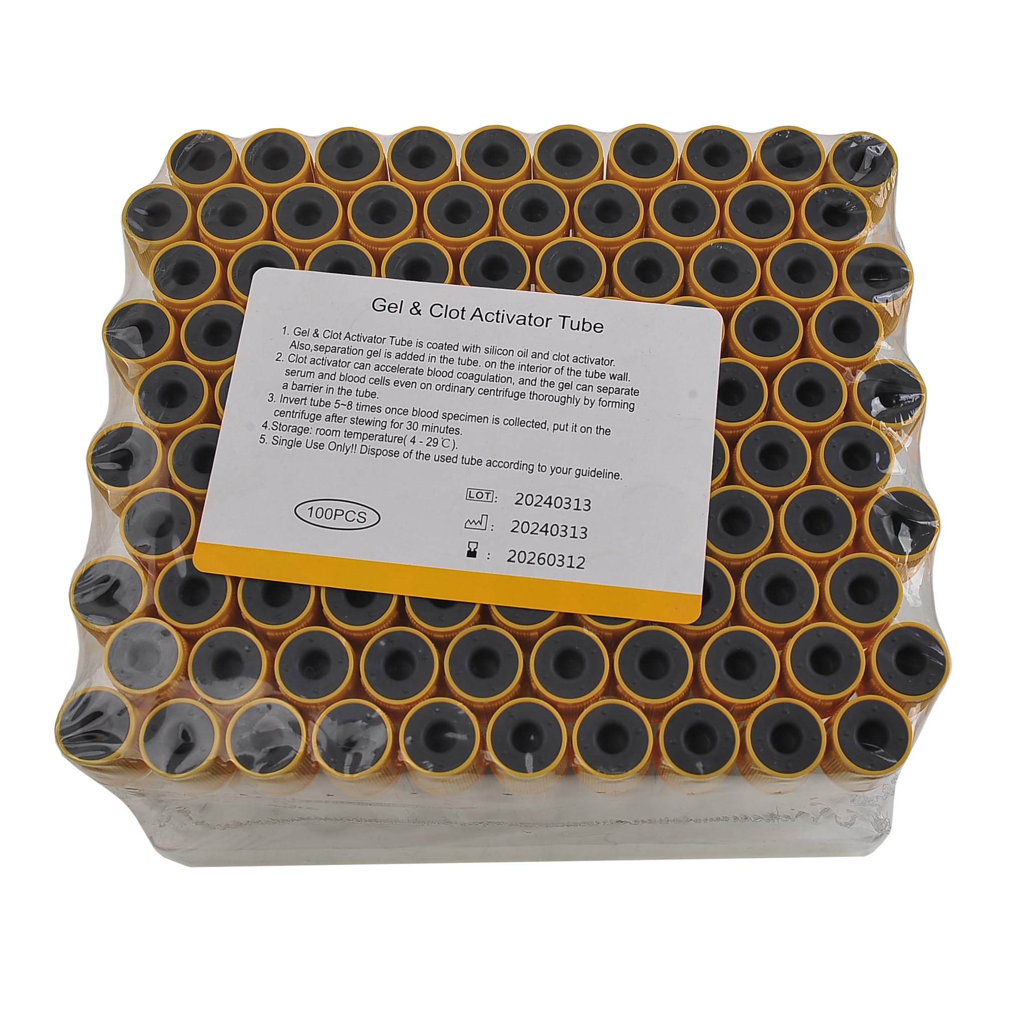 20pcs 10ml Yellow Vacuum Blood Collection Tubes with Gel Clot Activator for Veterinary Use - Pet Blood Sample Tubes for Dogs, Cats & Lab Animals - Essential Veterinary Supplies for Blood Tests & Diagnostics