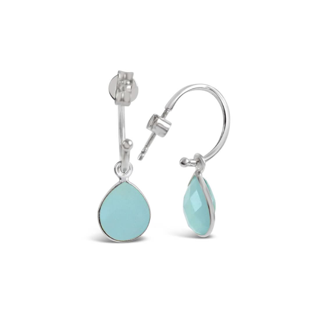 Aqua Chalcedony Hoop Earrings - Sterling Silver March Birthstone Jewelry for Women | Perfect Gift for Birthday, Anniversary & Everyday Wear