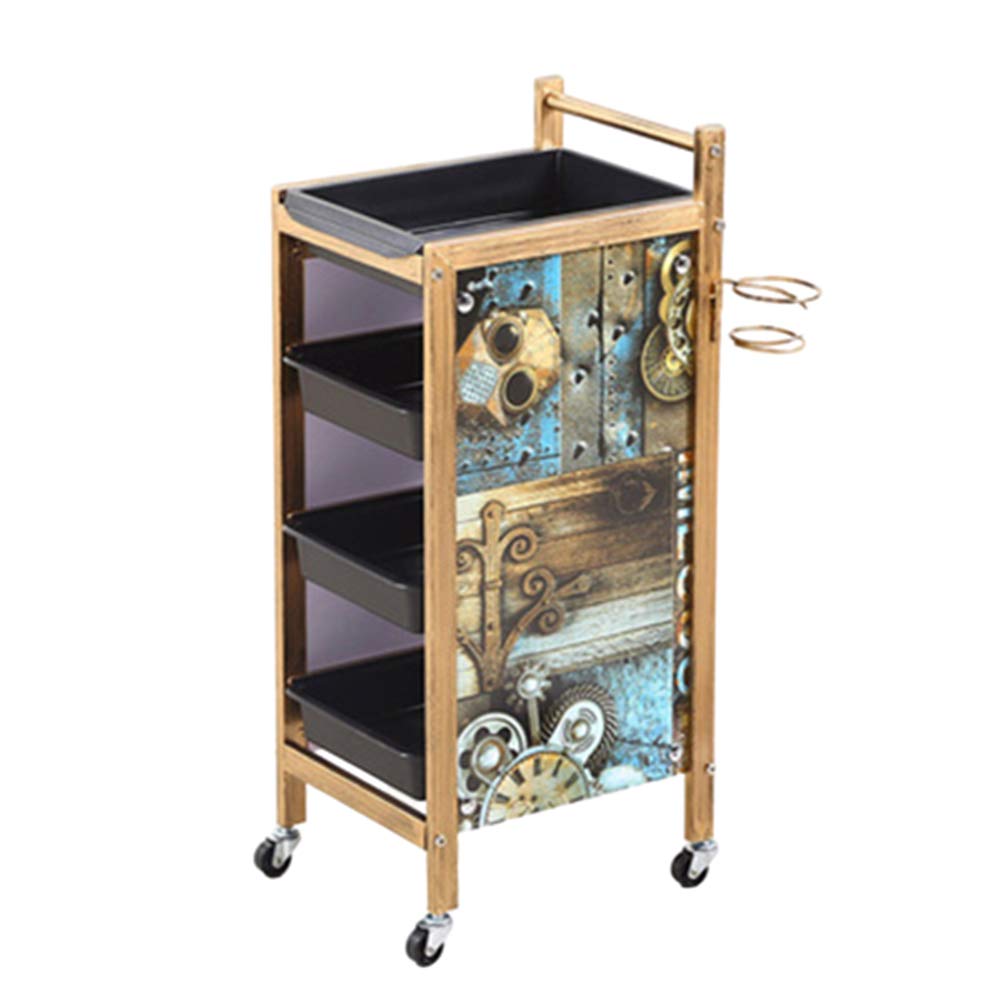 Vintage Barber Rolling Cart - Professional Salon Hairdressing Trolley with Storage Drawers & Hair Dryer Holder | Mobile Beauty Cabinet for Stylists | Hair Coloring Tools Organizer | Perfect for Salon, Home Barber Shop & Mobile Hair Services