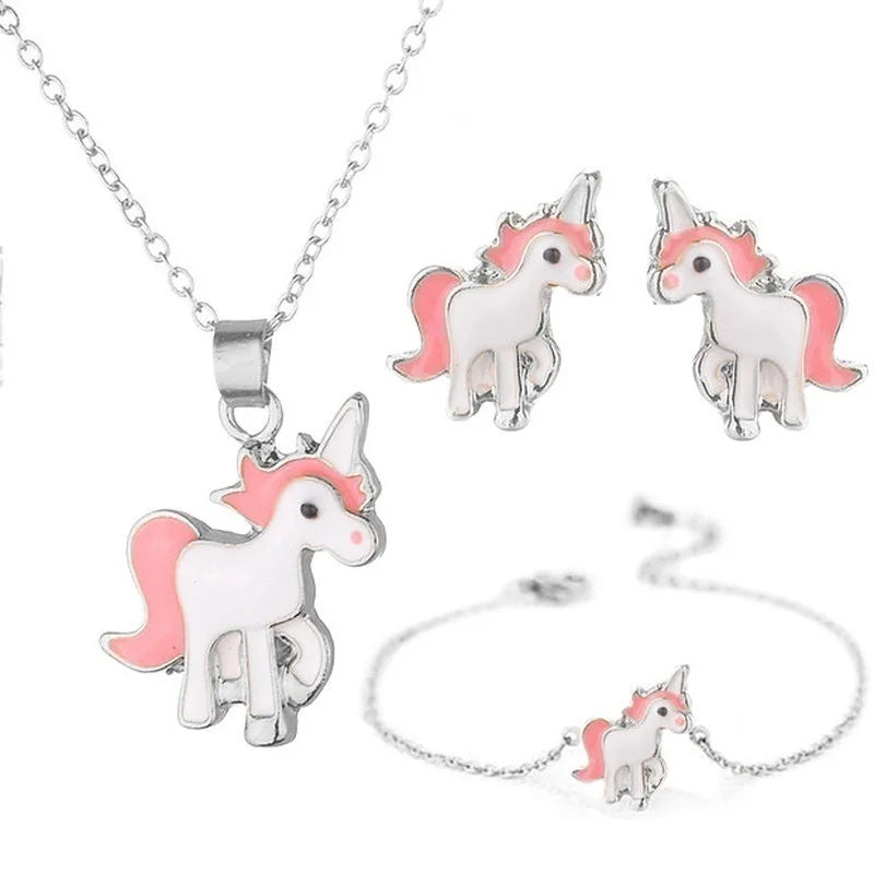 Unicorn Necklace and Earrings Set - Cute Fantasy Jewelry for Women & Girls - Perfect for Birthday Gifts, Cosplay, and Fairy-Themed Parties