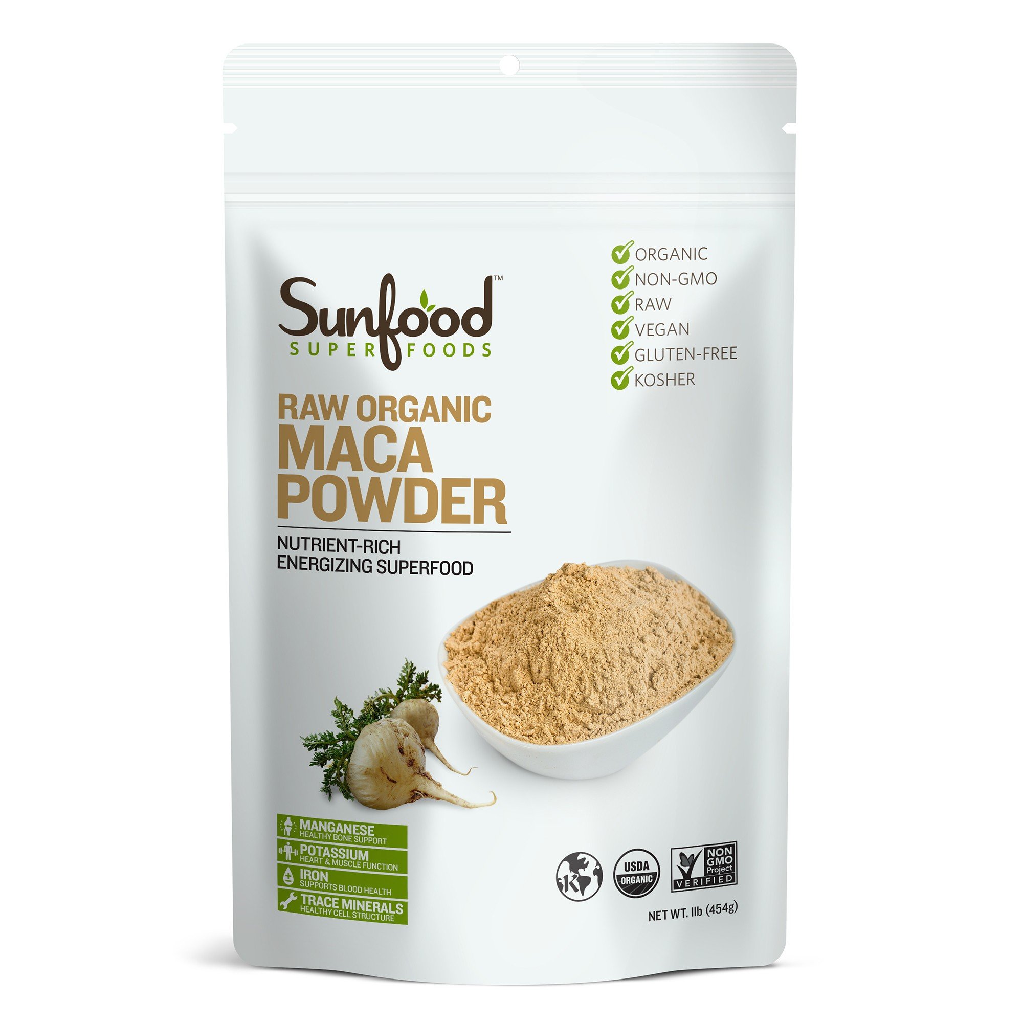 Organic Raw Maca Powder 1 lb - Sunfood Superfoods for Energy, Stamina & Hormonal Balance - Perfect for Smoothies, Baking & Wellness Drinks