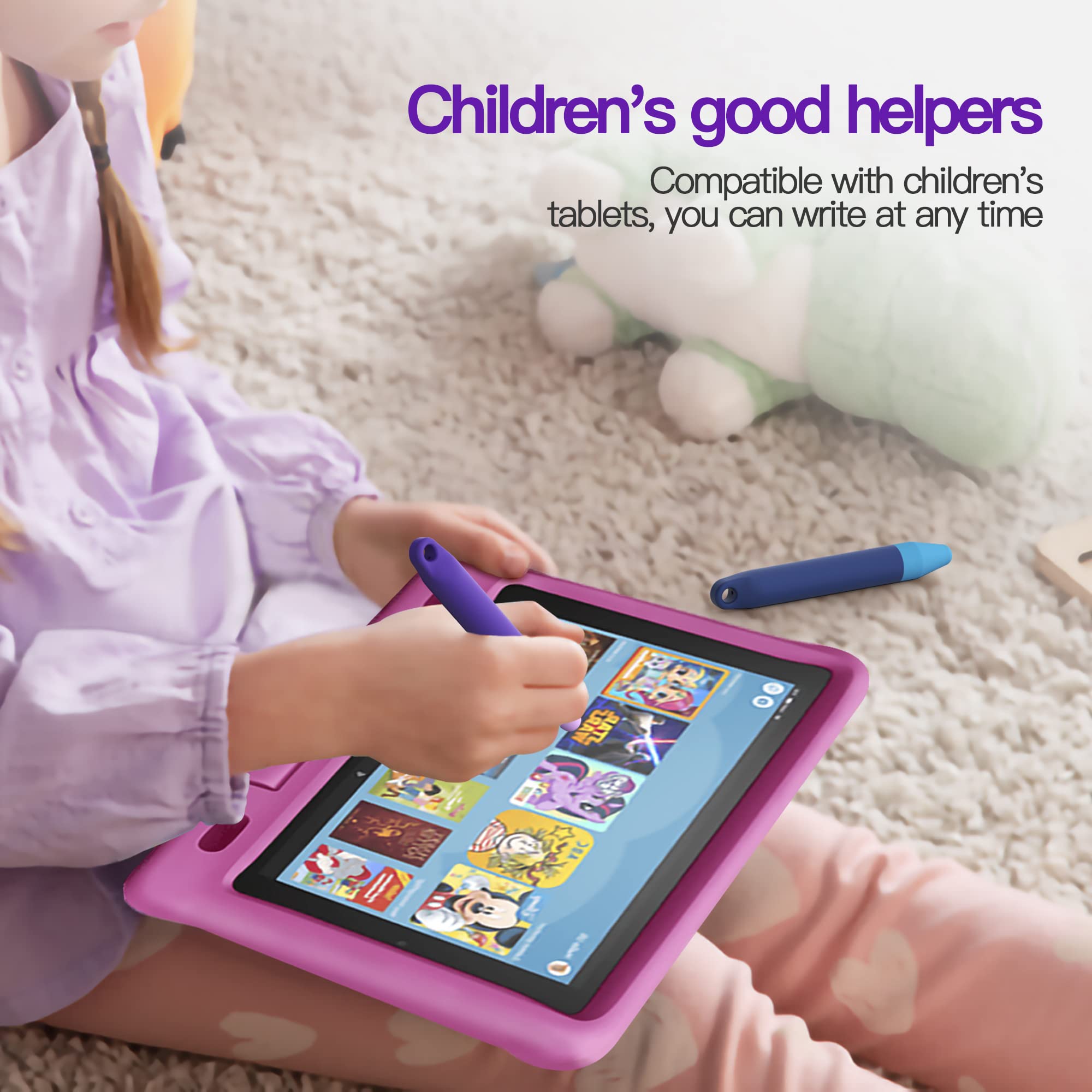 Kid-Friendly Stylus Pens for Touch Screens - 2 Pack Purple & Blue Stylus Compatible with Kindle, iPad, iPhone - Perfect for Drawing, Note-Taking & Digital Learning