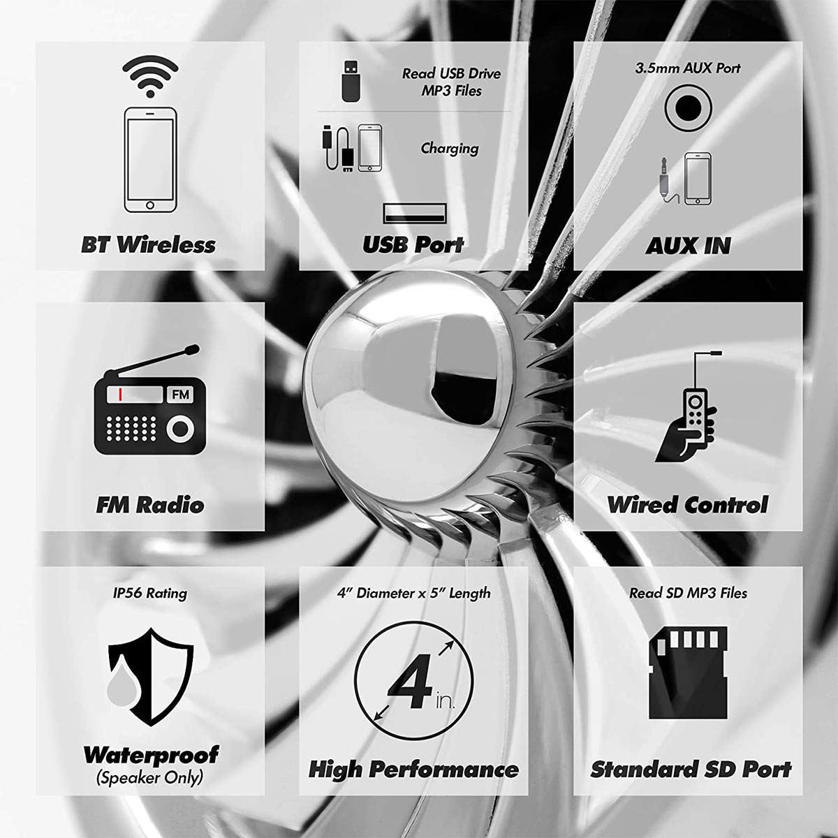 Aileap 1000W 4 Channel Waterproof Bluetooth Motorcycle Amplifier & Speaker System with FM Radio - 4