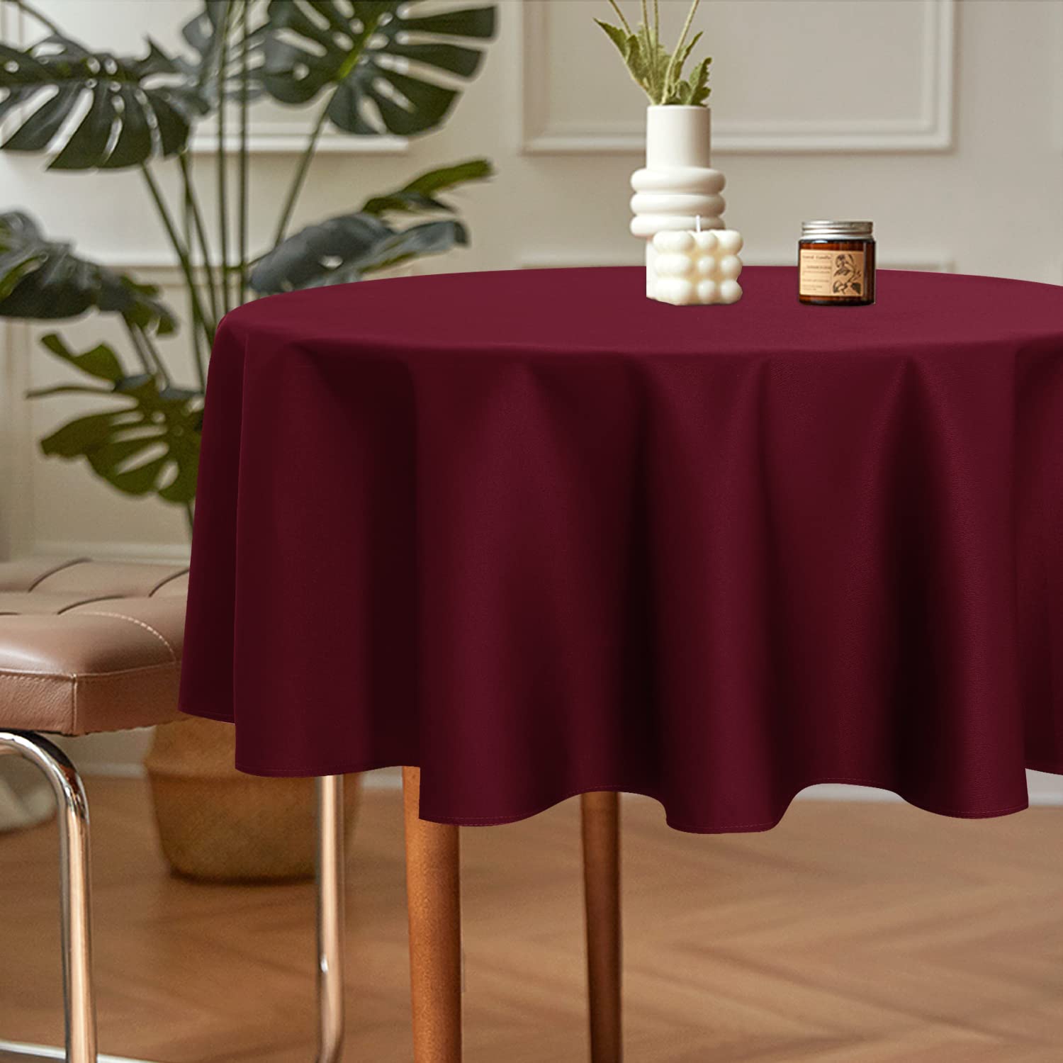 2 Pack 60 Inch Round Burgundy Tablecloth - Stain & Wrinkle Resistant Washable Polyester Table Cover for Dining Tables, Buffet Parties, Camping, Picnics & Outdoor Events