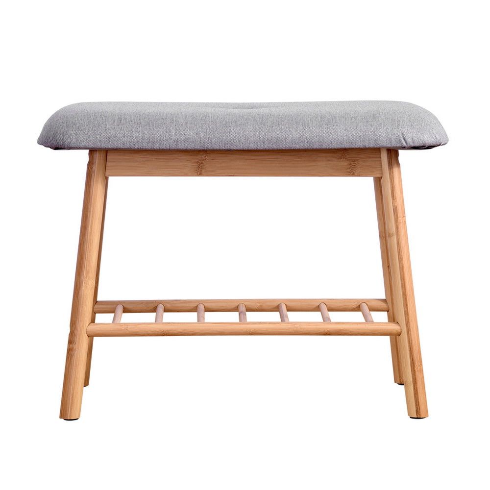Bamboo Shoe Rack Bench with Storage Shelf - Grey Entryway Organizer for Shoes, Hats & Bags | Perfect for Hallway, Mudroom or Closet Organization