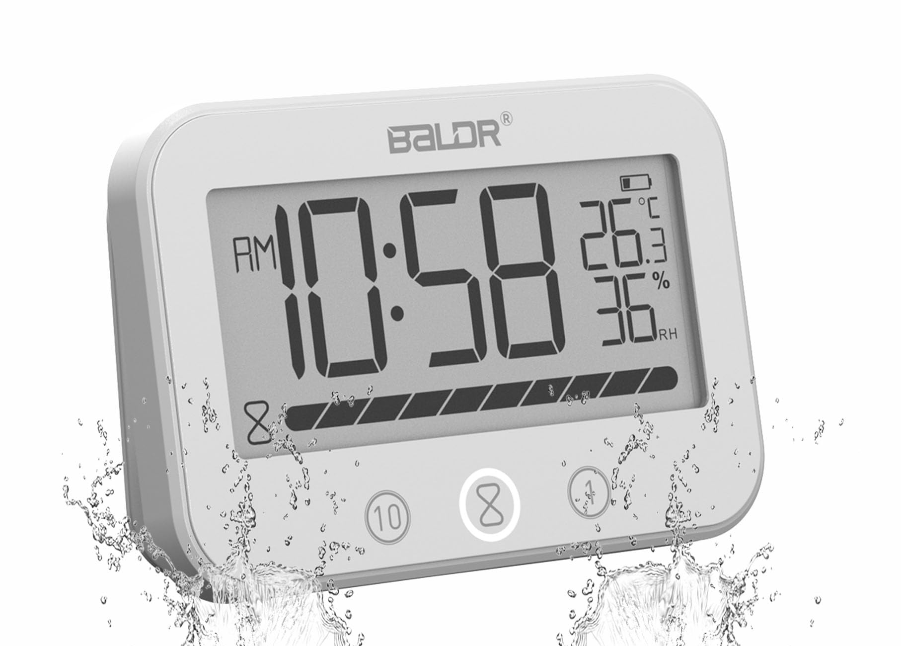 Waterproof Digital LCD Shower Clock with Temperature & Humidity Display - Bathroom Wall Mount Timer for Shower, Spa, Pool - White (2 Suction Cups, Time/Temp/Humidity) - Perfect for Home, Gym & Travel Use