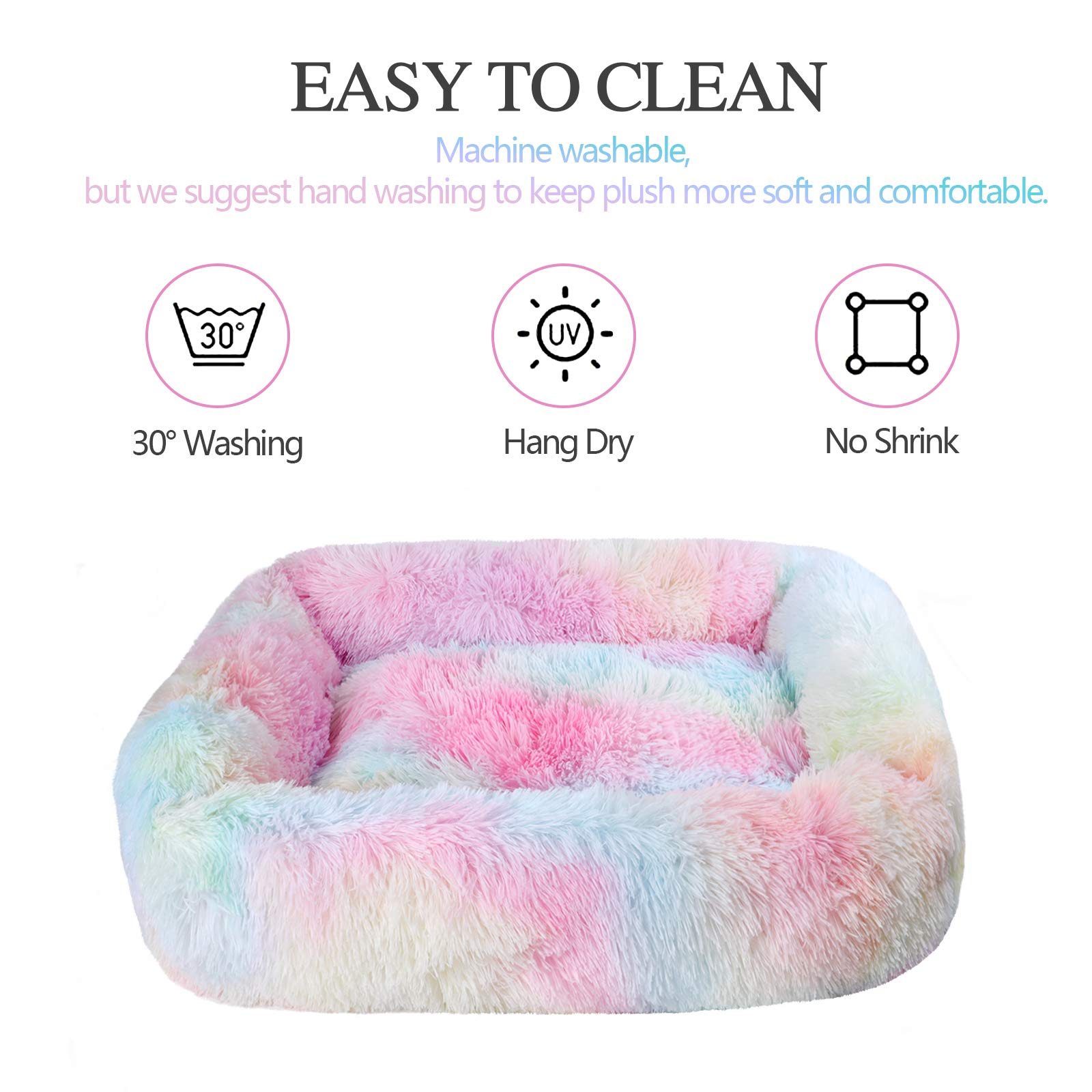 Lucky Monet Medium Dog Bed 26x22 Inch - Calming Orthopedic Pet Bed with Raised Sides - Washable Rainbow Design - Perfect for Small to Medium Dogs - Ideal for Bedroom, Living Room & Pet Travel