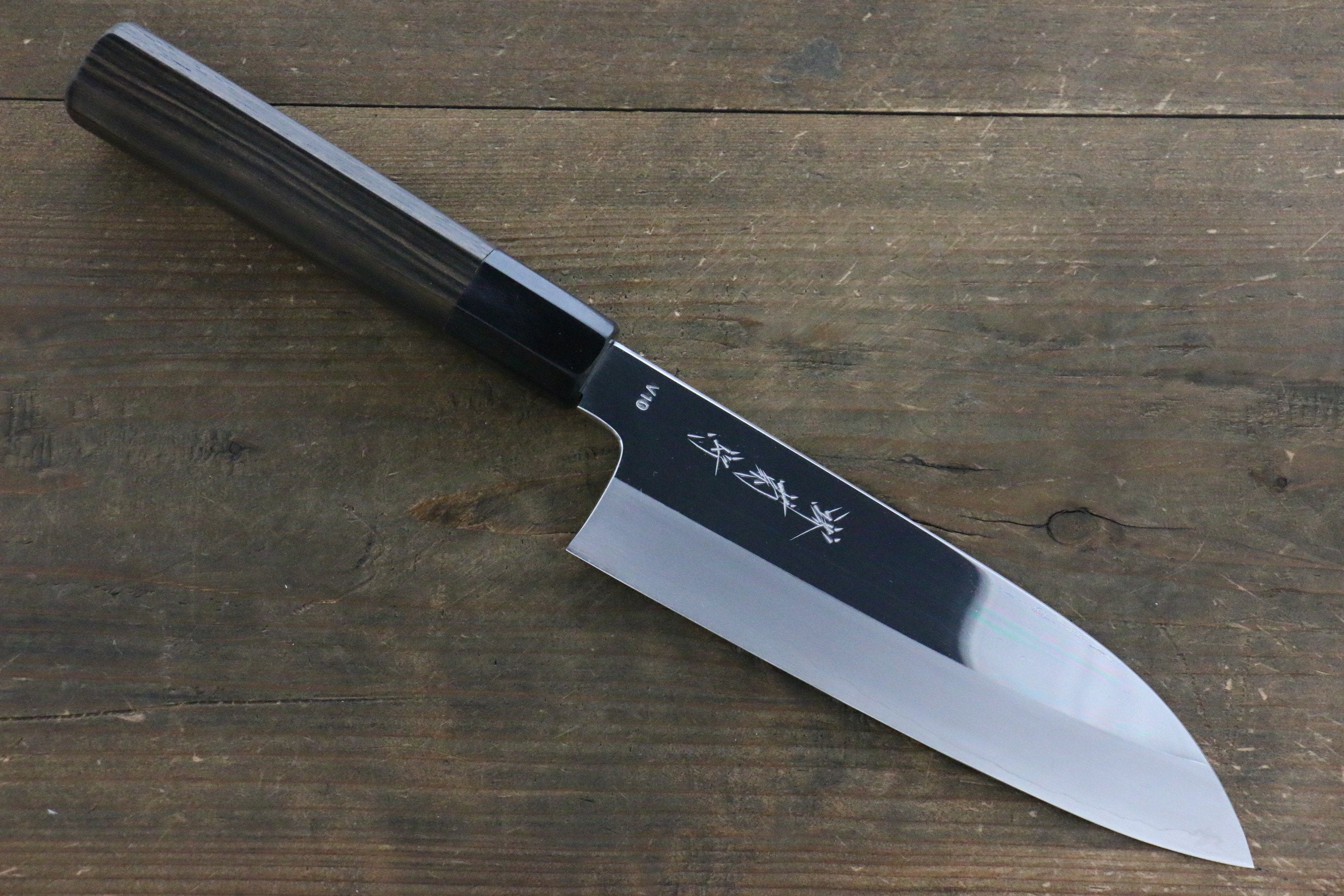 Premium Kikumori VG10 Santoku Knife 180mm - Japanese Chef Knife with Mirrored Finish & Ebony Handle - Perfect for Slicing, Dicing, and Chopping Vegetables, Meat, and Fish