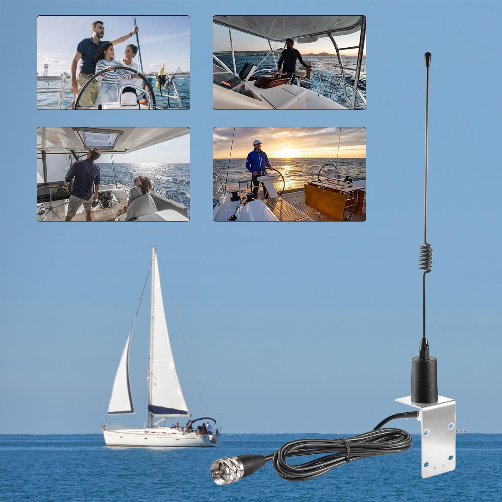 Long Range VHF Marine Radio Antenna 156-163MHz with PL259 Connector & 16.5ft Low Loss Coaxial Cable - Compatible with Midland, Uniden, Cobra, Icom, Yaesu, Vertex Standard Marine Radios - Ideal for Boating, Fishing, and Marine Communication
