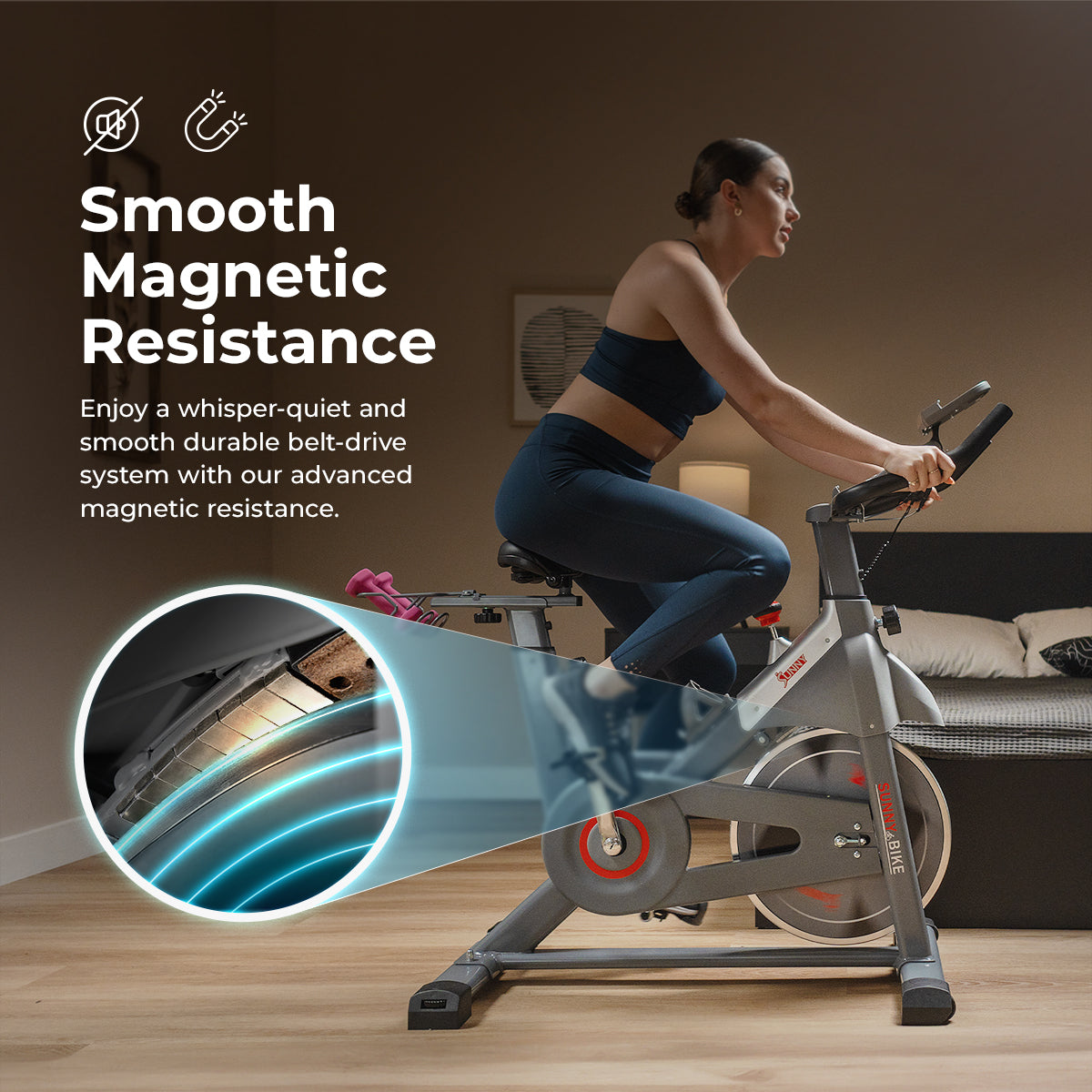 Smart Magnetic Belt Drive Indoor Cycling Exercise Bike - Quiet & Smooth Home Workout Bike for Cardio & Fitness Training - Perfect for Home Gym, Apartment & Small Spaces