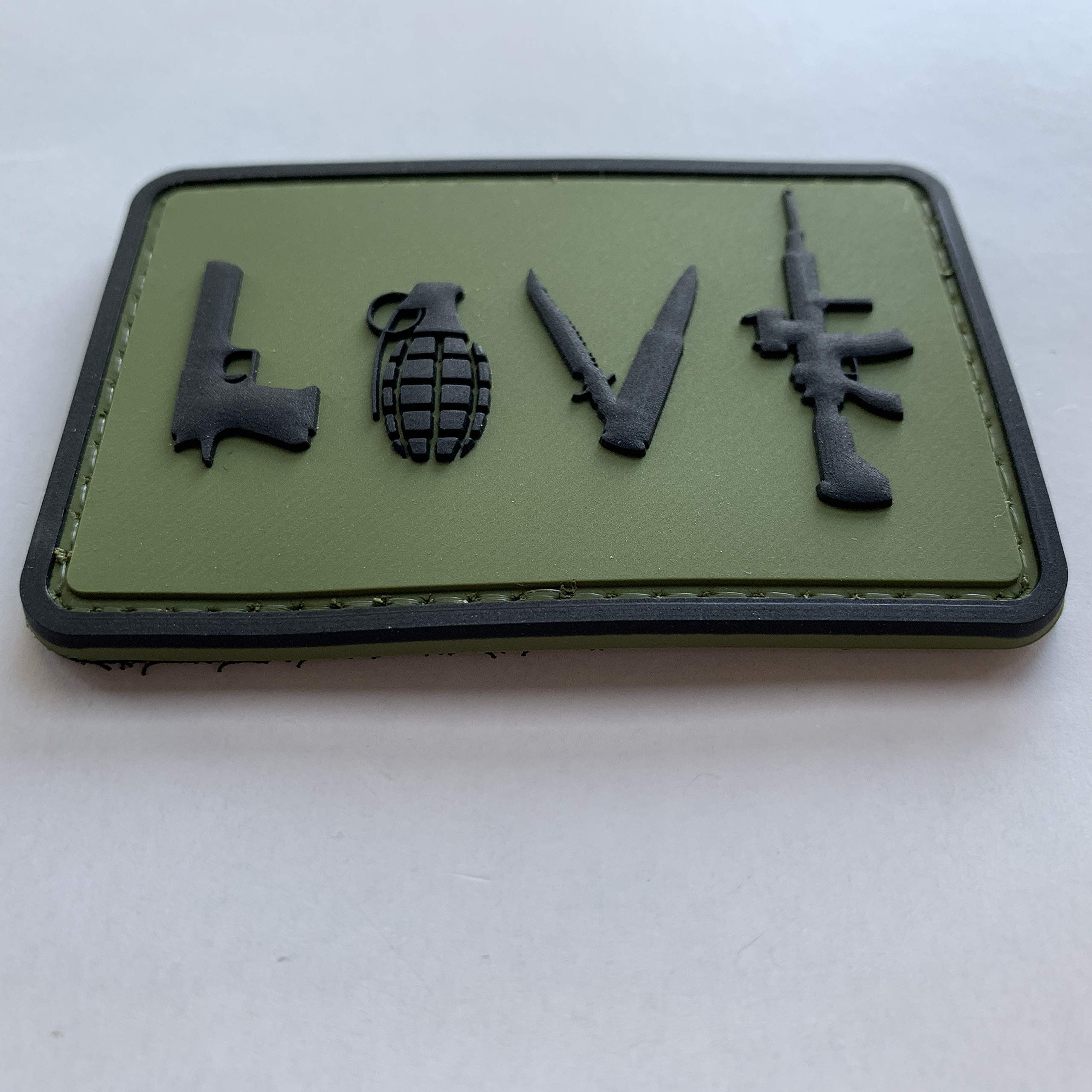 Tactical PVC Patch with Hook Fastener - Love Symbol Sign for Military Gear & Backpacks - OD Green & Black by uuKen Tactical - Perfect for Morale Patches, Tactical Vests & Outdoor Equipment
