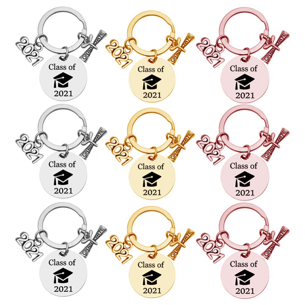 Amosfun 9-Piece Class of 2021 Graduation Keychain Set - Personalized Key Rings for High School Graduates - Creative Memorial Keepsake Gift for Students - Perfect for Graduation Parties, School Events & Gift Giving