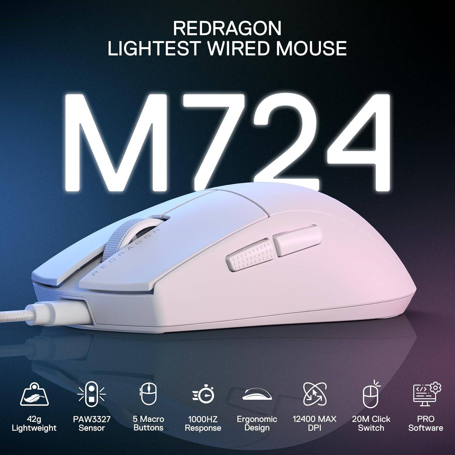 Redragon M724W Wireless Gaming Mouse - High Precision, Ergonomic Design for PC & Laptop Gamers - Perfect for FPS, MOBA & Esports Gaming
