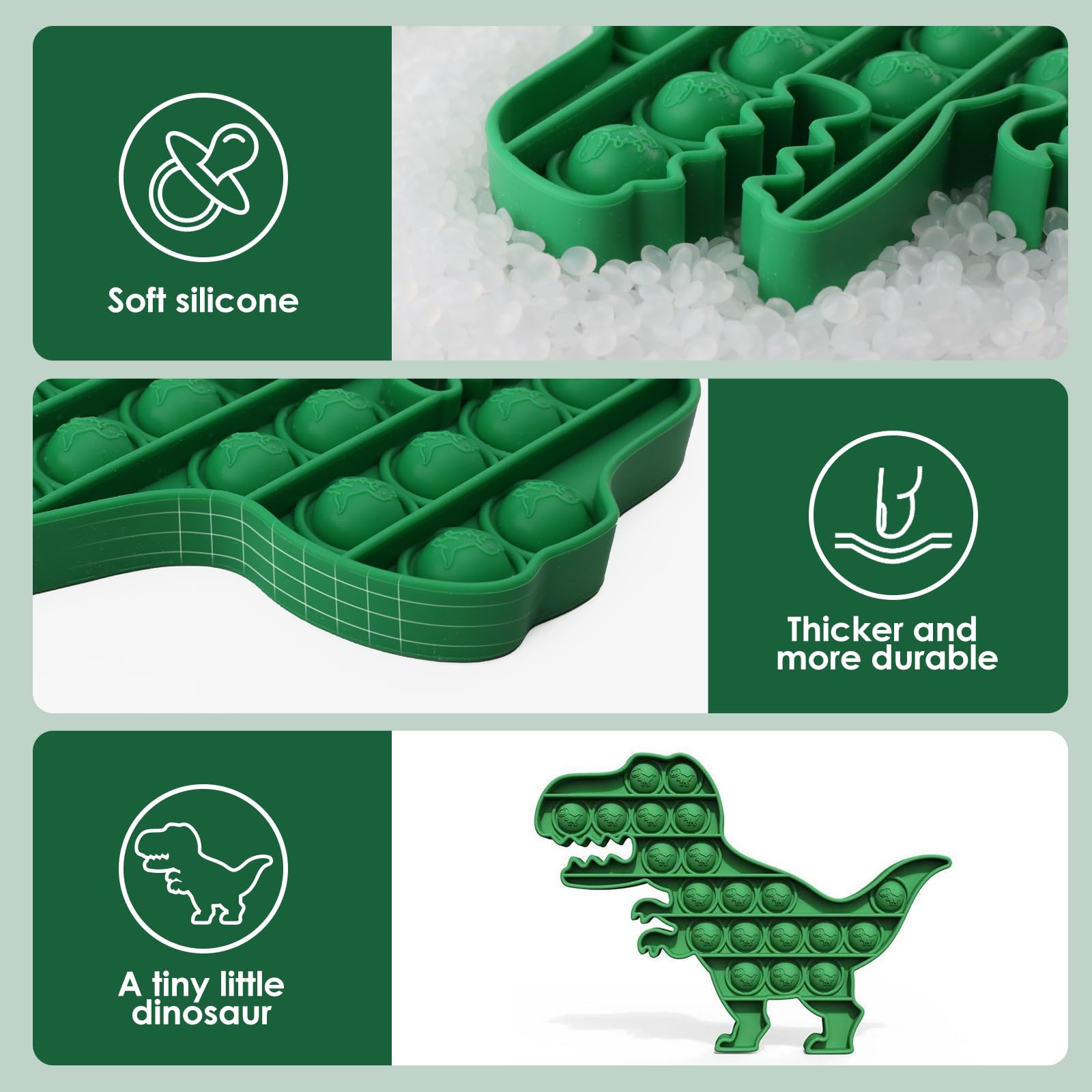 **Sensory Fidget Toys for Kids - Silicone Dinosaur Pop Popper Toy for Stress Relief, Anxiety & Focus - Squeeze Bubble Sensory Toys for Toddlers, Boys & Girls (Green Dinosaur) - Perfect for Classroom, Travel & ADHD Therapy**