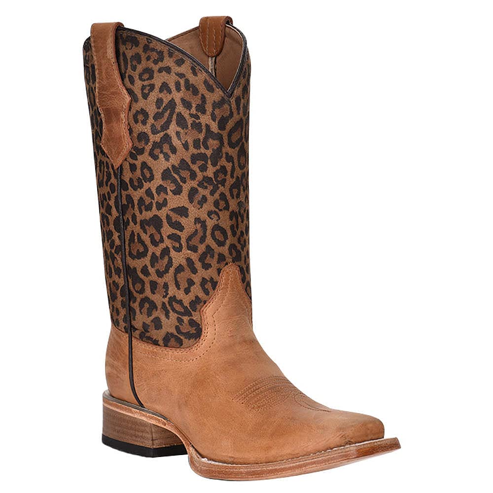 Circle G Boys J7104 Western Boots - Honey Leopard Print Square Toe Cowboy Boots for Kids 2.5
