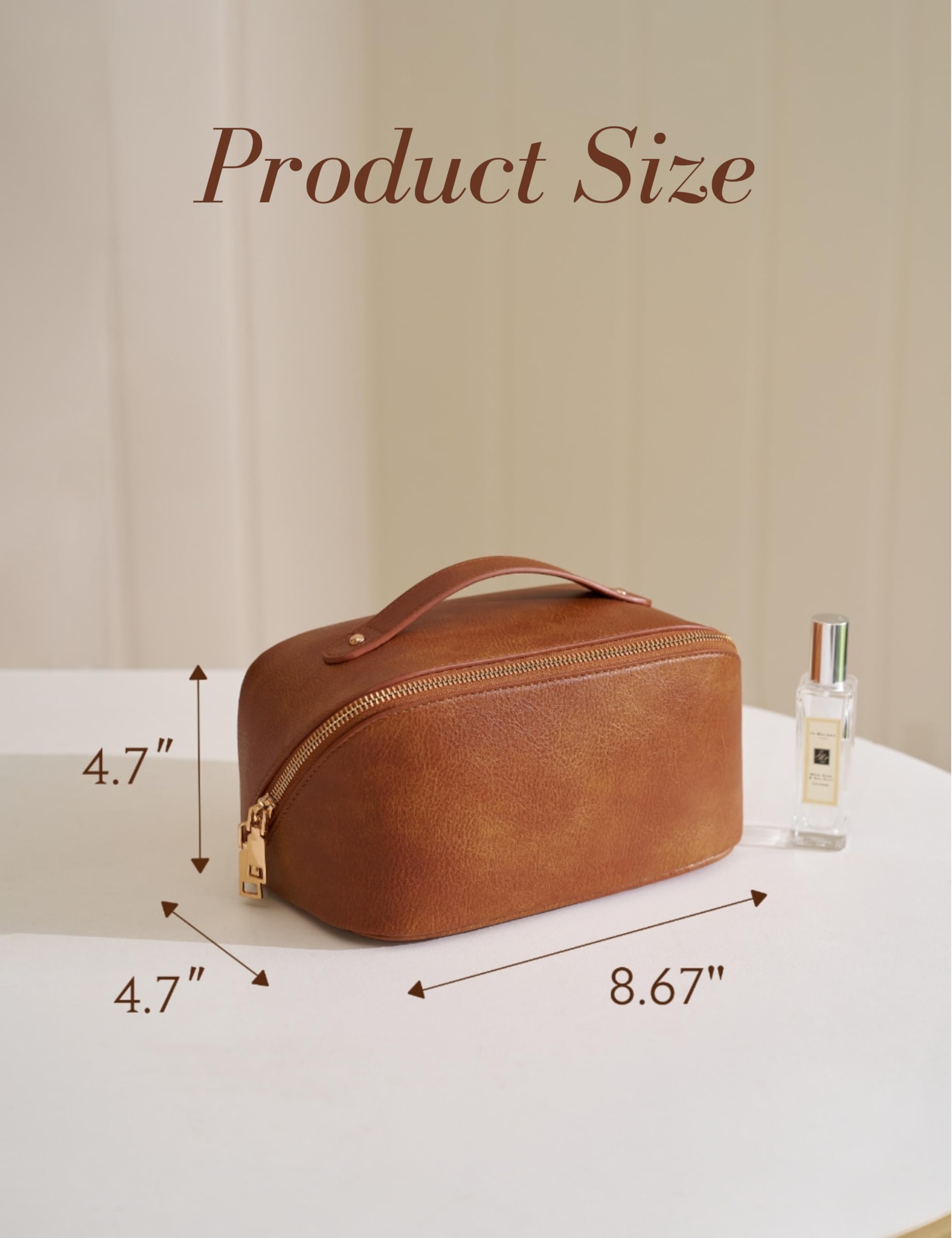 Yarnic Brown Travel Cosmetic Bag - Large PU Leather Makeup Organizer for Women | Perfect for Vacation & Daily Use