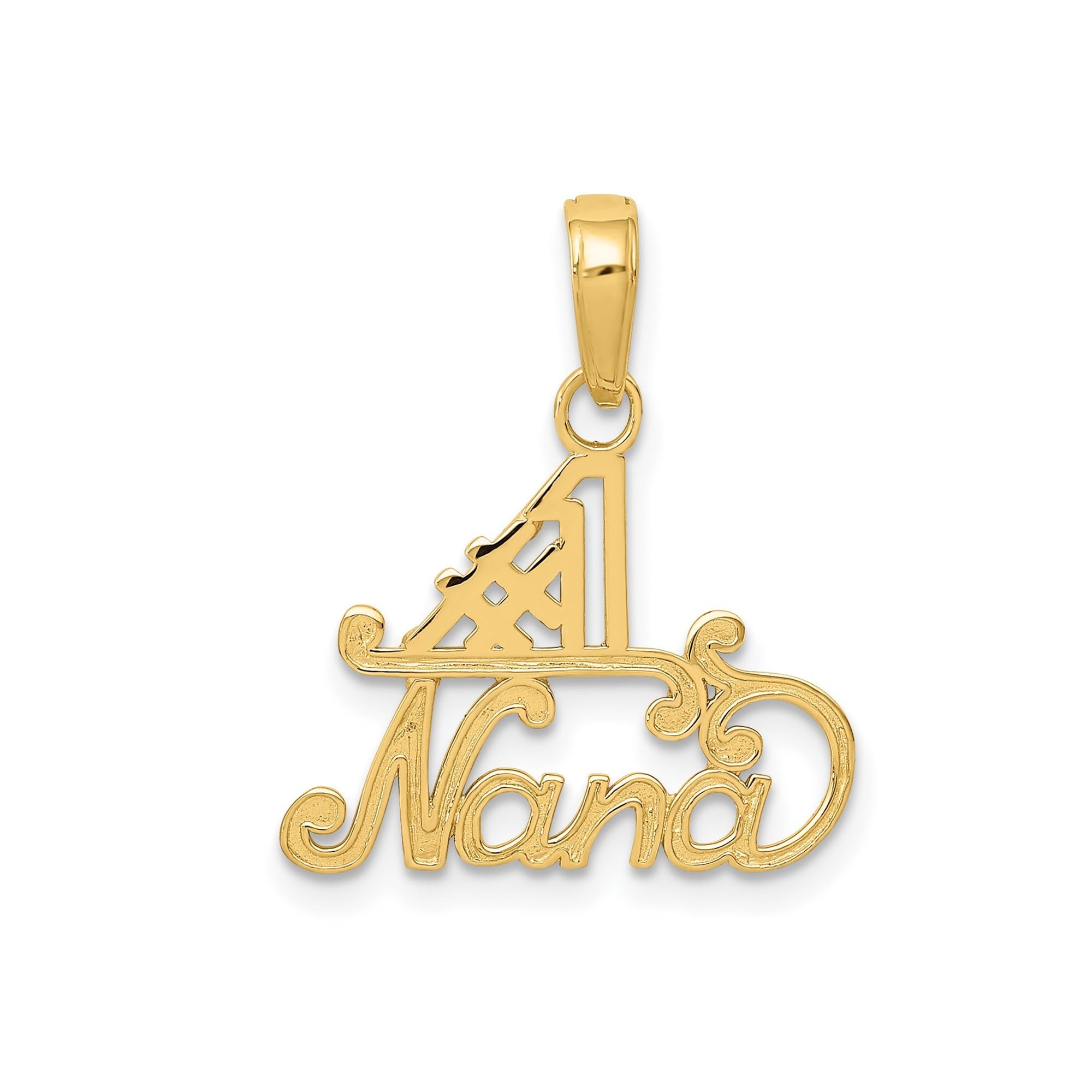 14K Yellow Gold #1 Nana Words Pendant Necklace for Women - Solid Cast Charm Jewelry with Polished Textured Design - Valentine's Day Gift, Mother's Day Present, Birthday Gift (20mm x 19mm) - Perfect for Everyday Wear, Special Occasions & Gift Giving