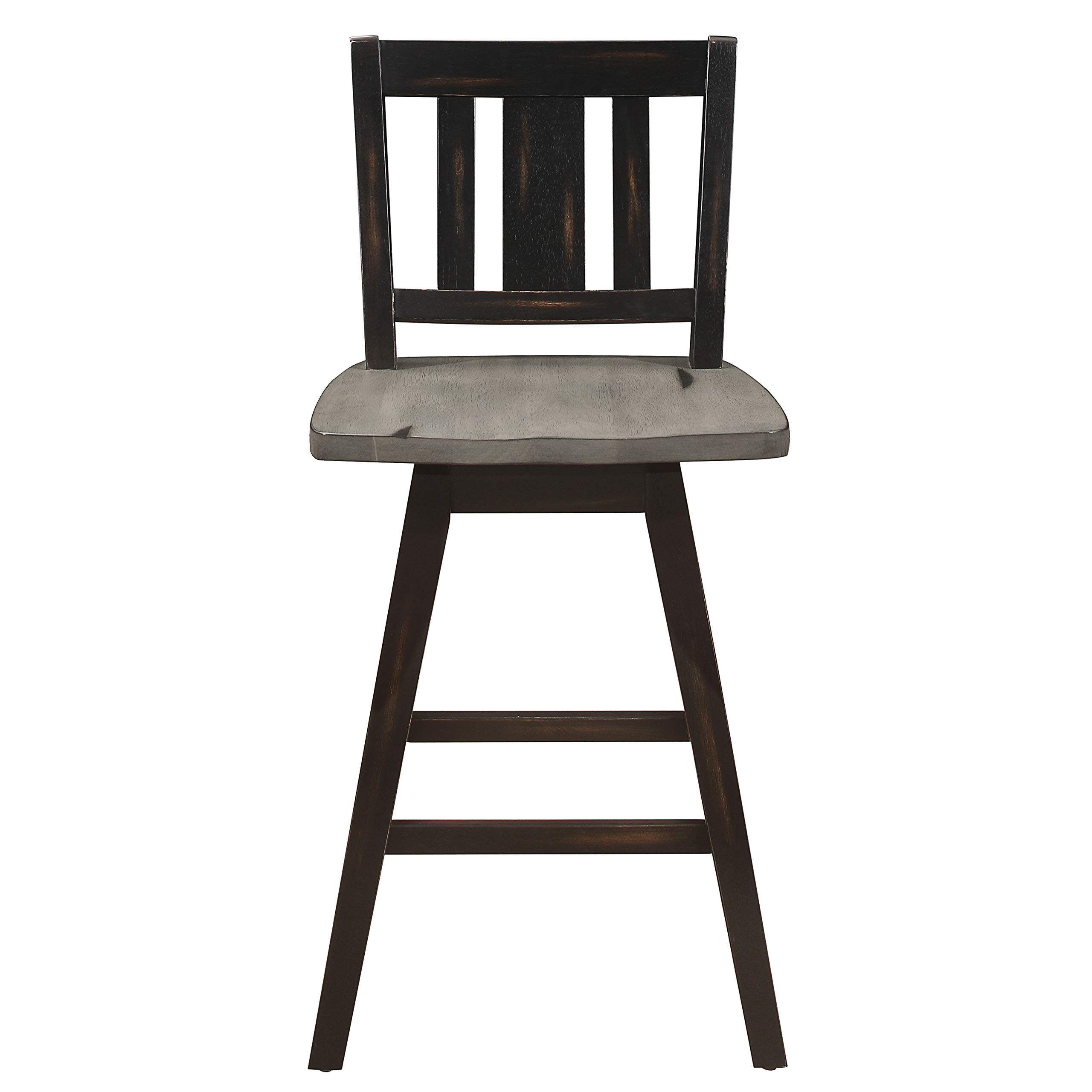 Modern Swivel Counter Height Bar Stools Set of 2 - Solid Wood Kitchen Island Stools with High Back, Footrest & Vertical Slat Design - 24