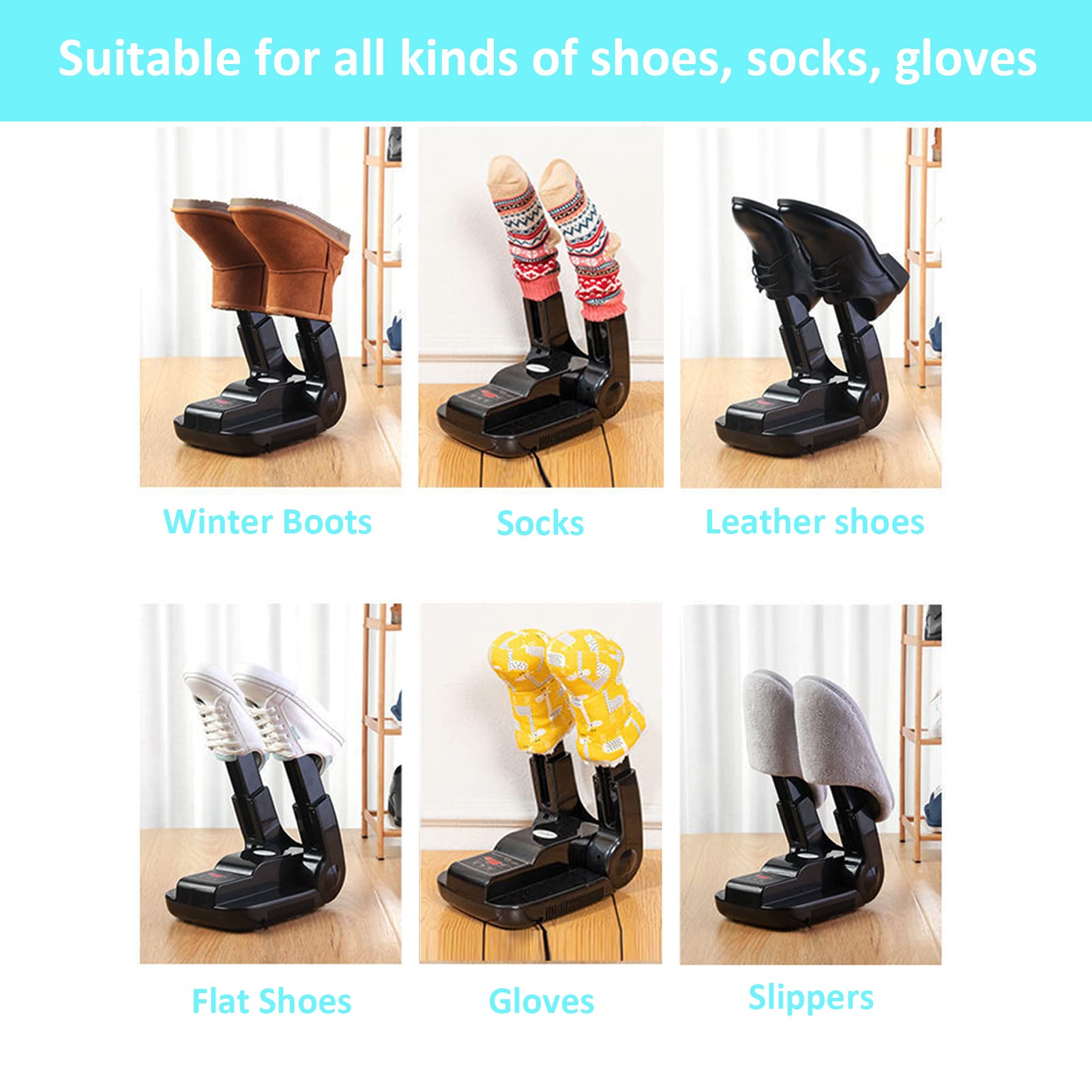 Electric Shoe Sterilizer & Boot Dryer with Ozone Deodorizer | Digital Timer & Control Hair Dryer Function (Model G-S6629B) - Black | Perfect for Gym Shoes, Hiking Boots & Winter Footwear Care