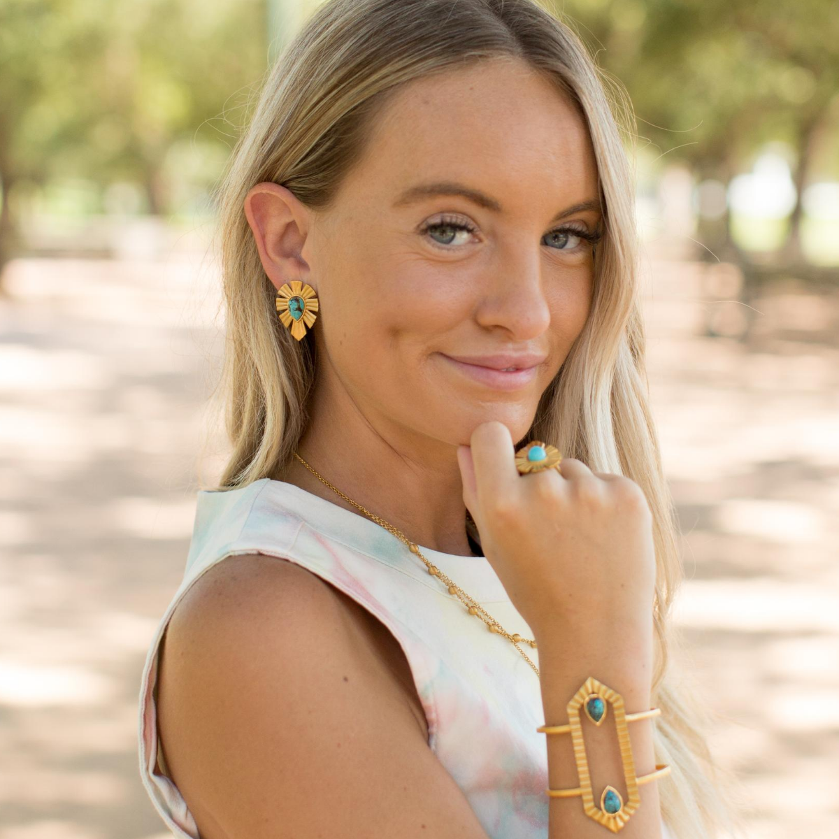 Turquoise Gold Stud Earrings for Women - Bold & Elegant Jewelry for Everyday Wear & Special Occasions