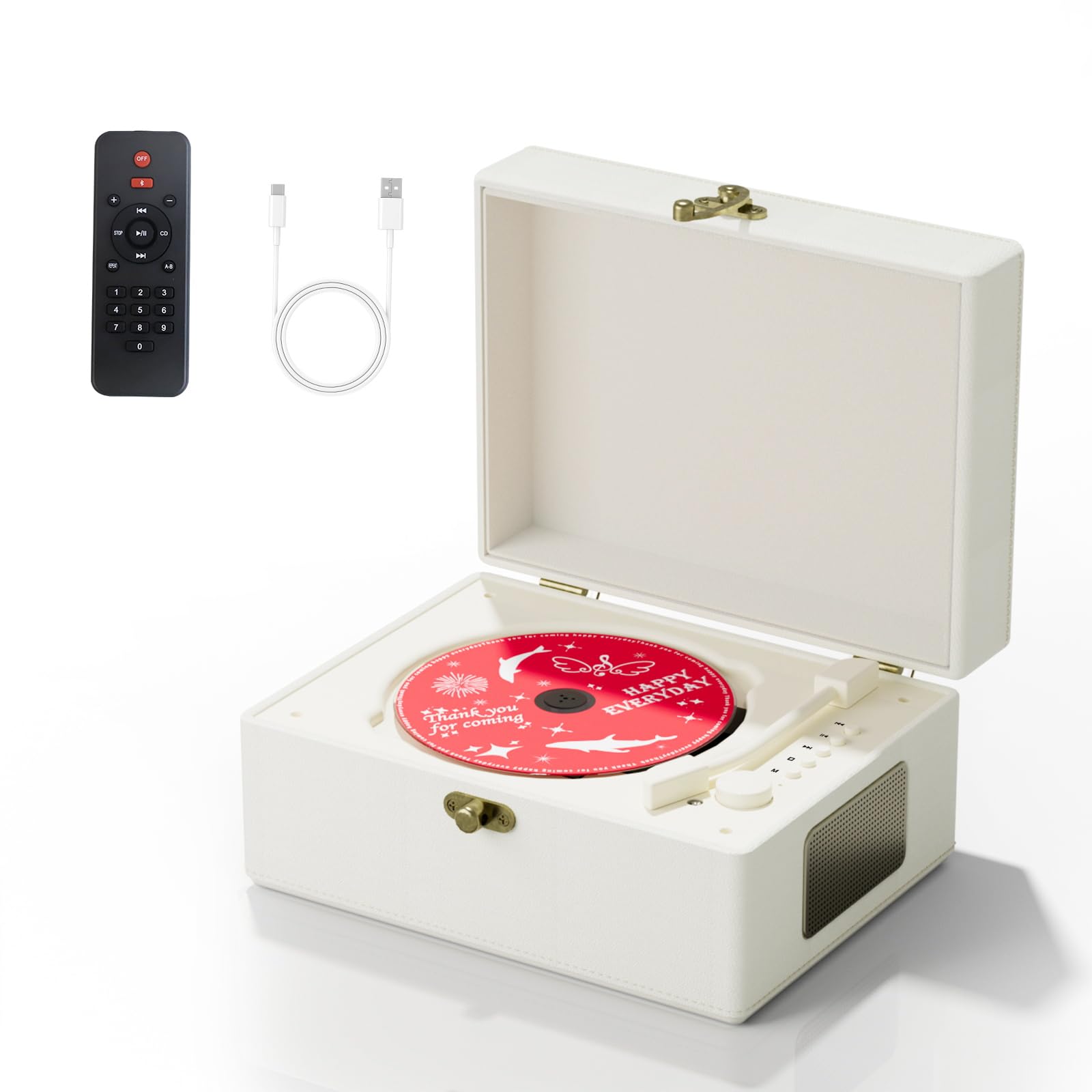 Portable Rechargeable Leather CD Player with Built-in Speakers & Bluetooth Transmitter - Wireless Music Player for Home, Office, Party | Perfect Gift for Music Lovers & Vintage Decor Enthusiasts