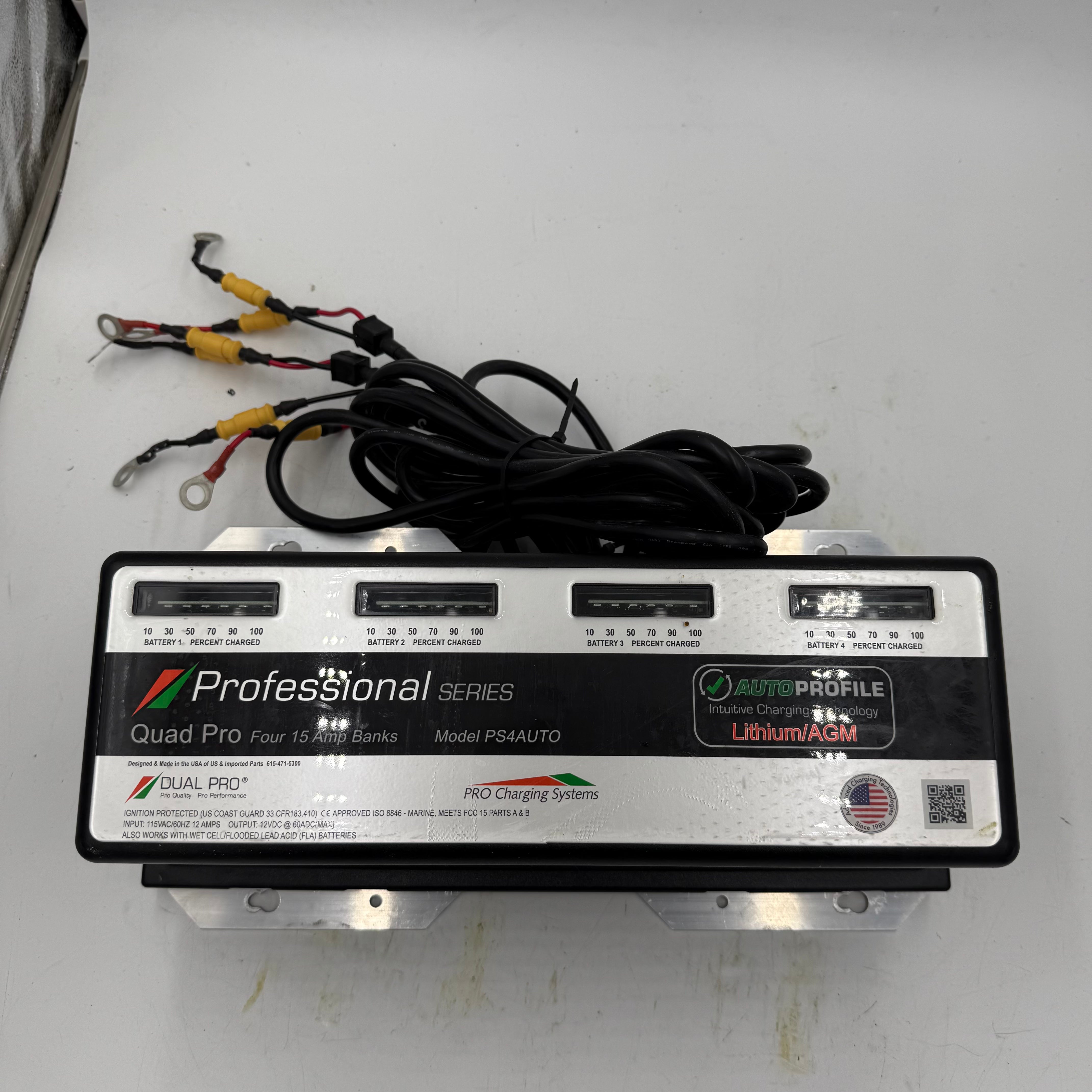 Dual Pro PS4AUTO 4 Bank Marine Onboard Battery Charger for Boats, RVs & Powersports - Fast Charging & Waterproof Design