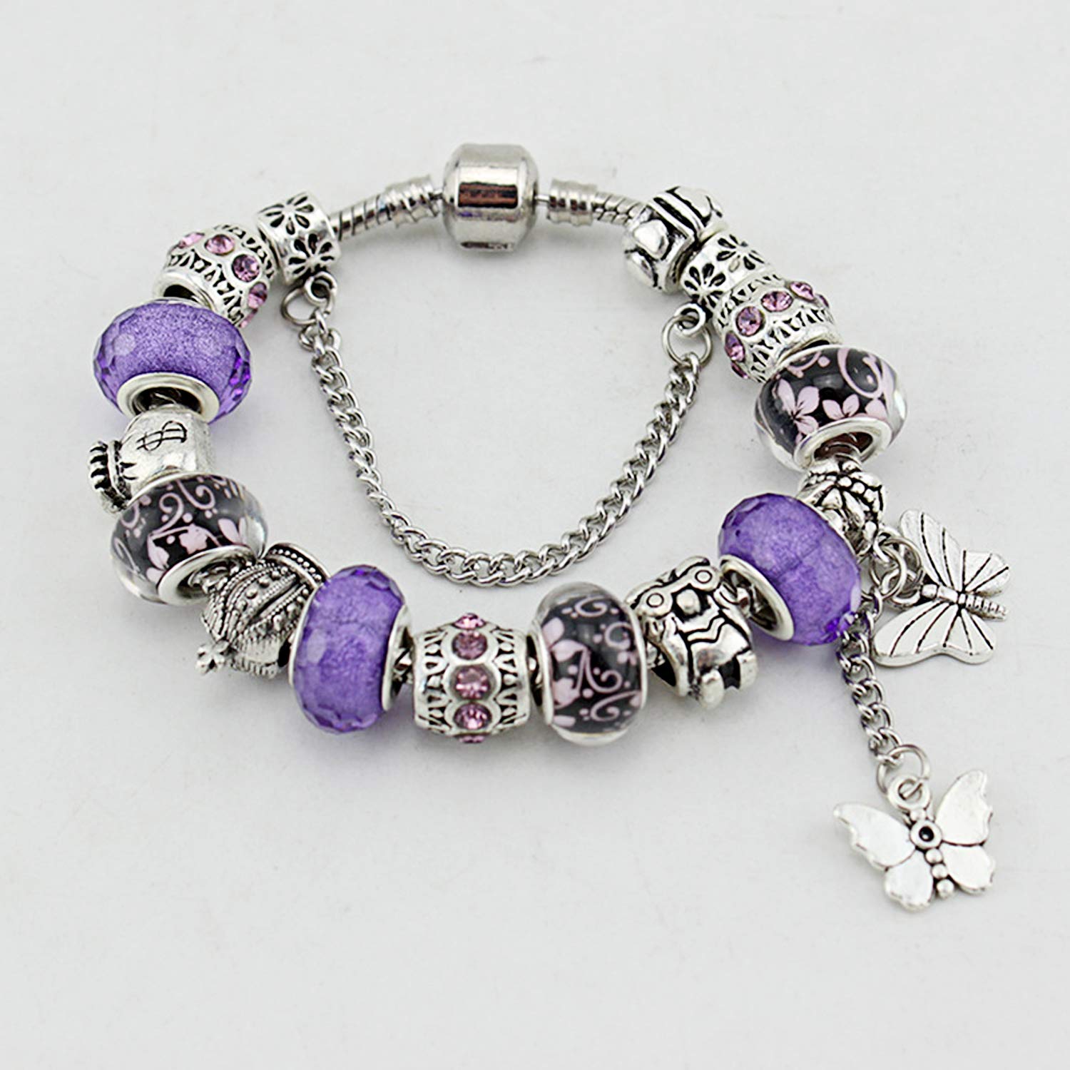 Butterfly Charms Bracelet for Women - Handmade Murano Glass Beads & Floral Design Adjustable DIY Bracelet - Perfect Birthday Gift for Her, Friendship Jewelry for Everyday Wear & Special Occasions