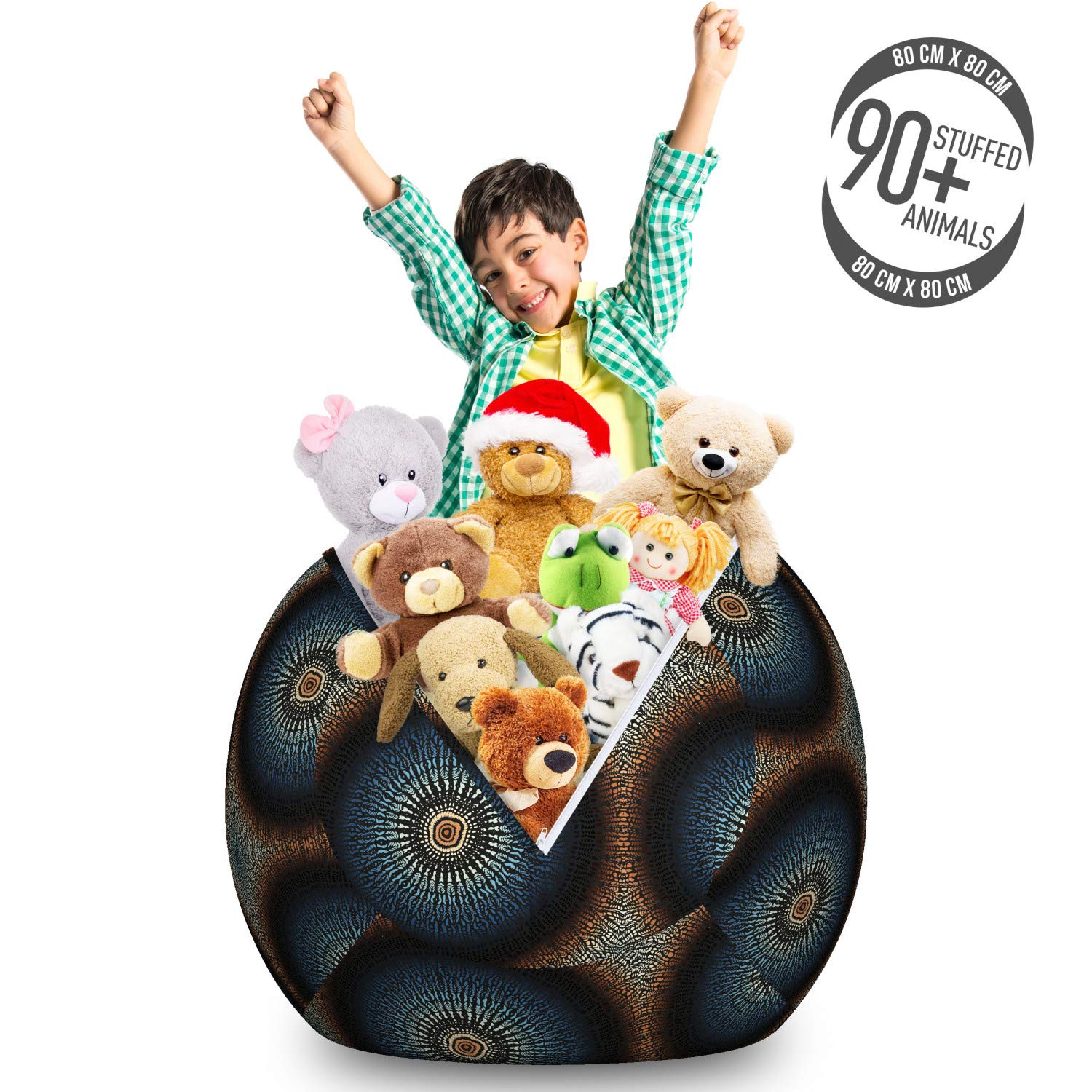 Ambesonne Bohemian Mandala Storage Toy Bag Chair - Large Washable Stuffed Animal Organizer with Circular Dots Design | Perfect for Kids' Room, Nursery, Playroom & Home Decor
