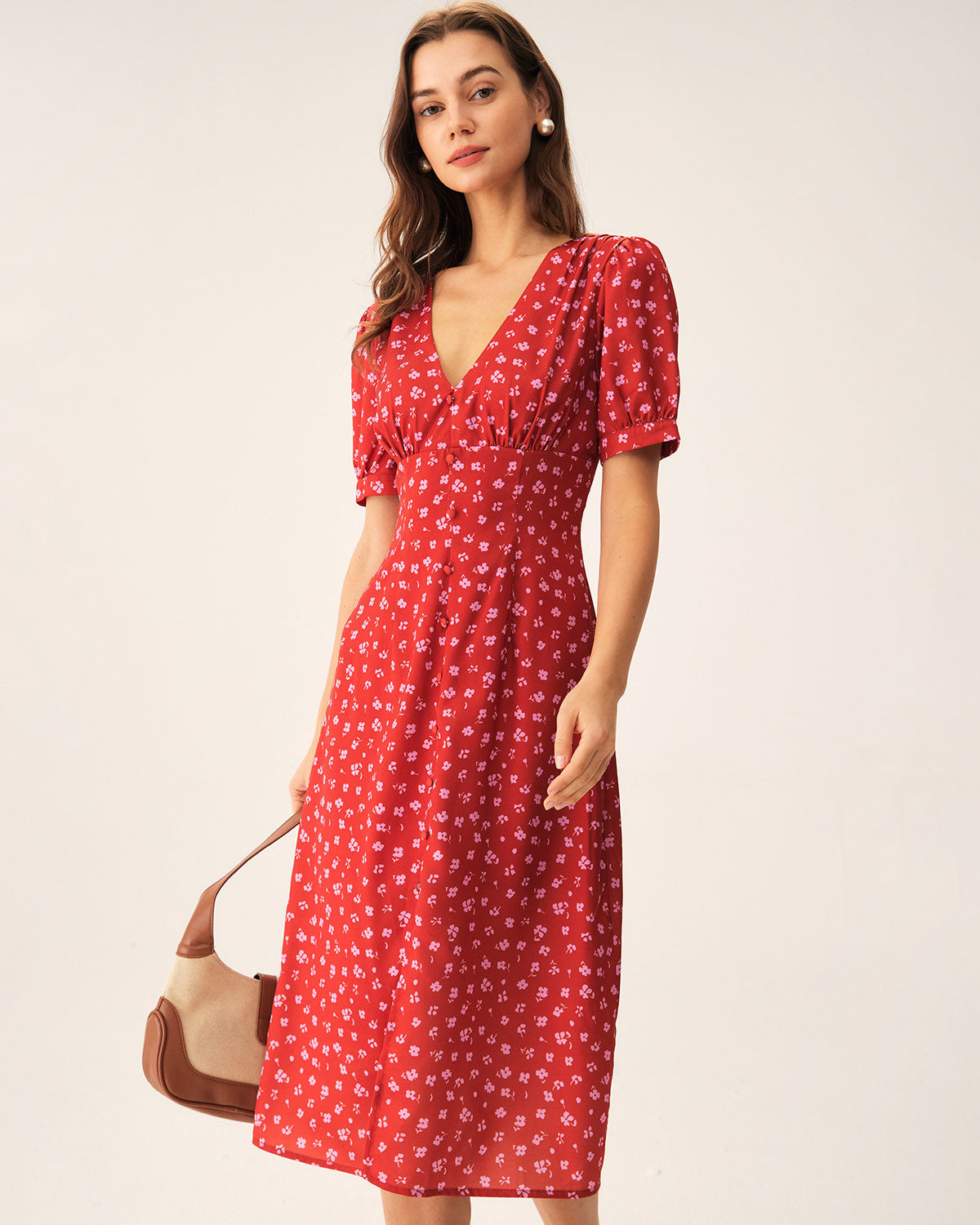 Stylish Red Polka Dot Ruched Midi Dress for Women - Perfect for Cocktail Parties, Date Nights & Summer Weddings