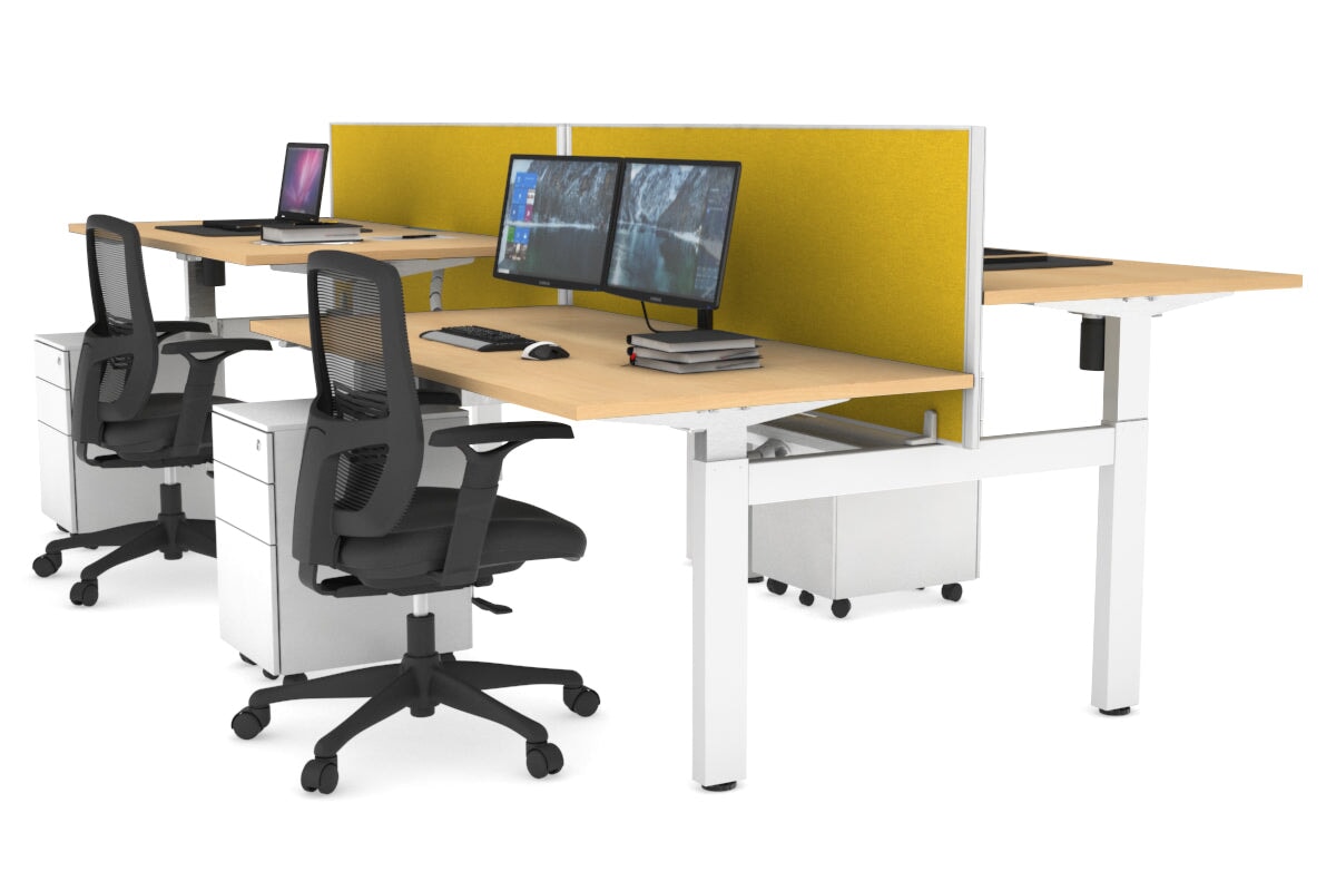 Adjustable 4-Person H Bench Workstation - White Frame [1600L x 800W] - Perfect for Office, Classroom, or Collaborative Workspace