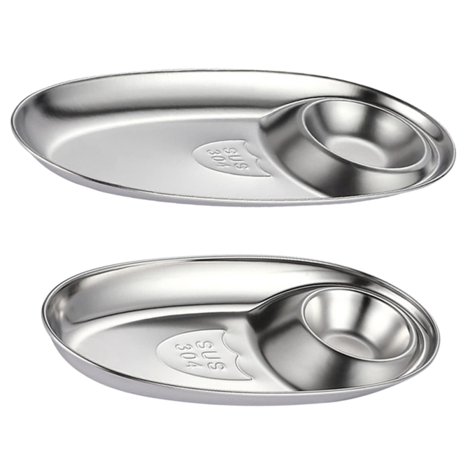 2-Pack Stainless Steel Divided Snack Plates with Dip Bowls - 2 Sizes for Chips, Appetizers & Party Food Serving | Perfect for Entertaining, Restaurants, Kitchens & Outdoor Gatherings