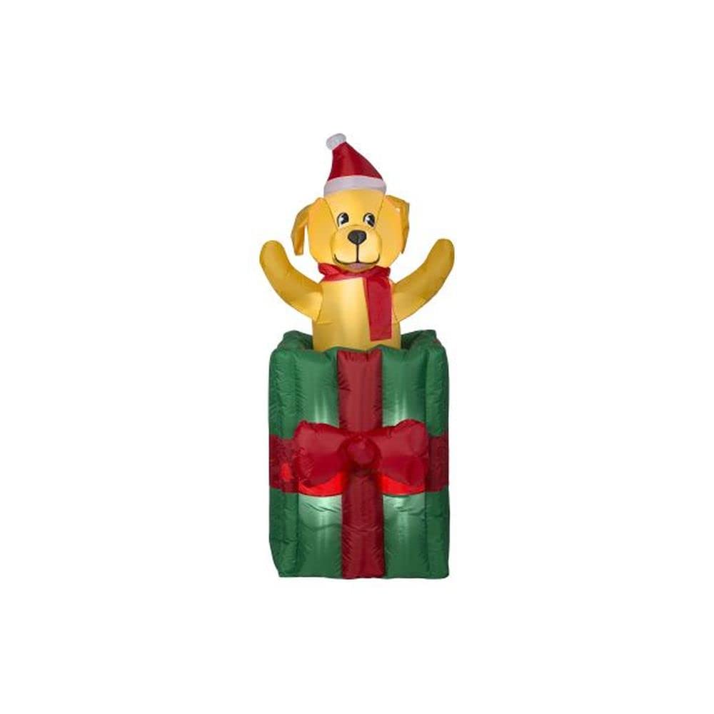 Gemmy Animated Pop-Up Dog Gift Box - Inflatable Christmas Decoration for Holiday Party Decor, Home & Office Festive Decorations