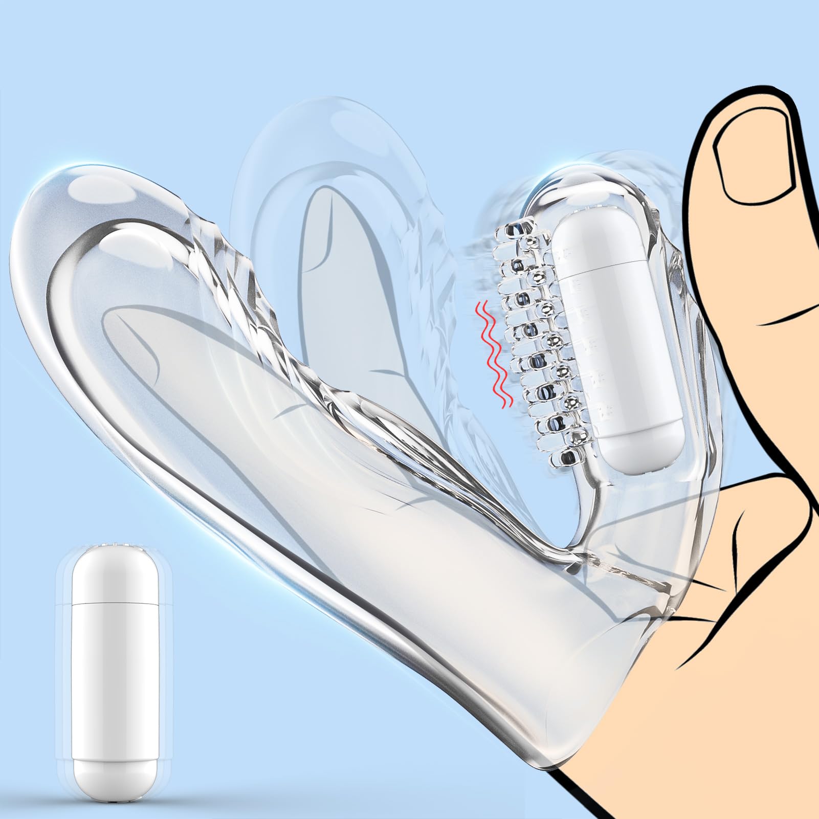 Dual-Stimulation Finger Vibrator - Reusable Transparent Soft Stretchy Vibrators for Women & Couples - Detachable Mini Bullet Vibrator for Clitoral, G-Spot & Nipple Stimulation - Perfect for Solo Play & Couples Intimacy