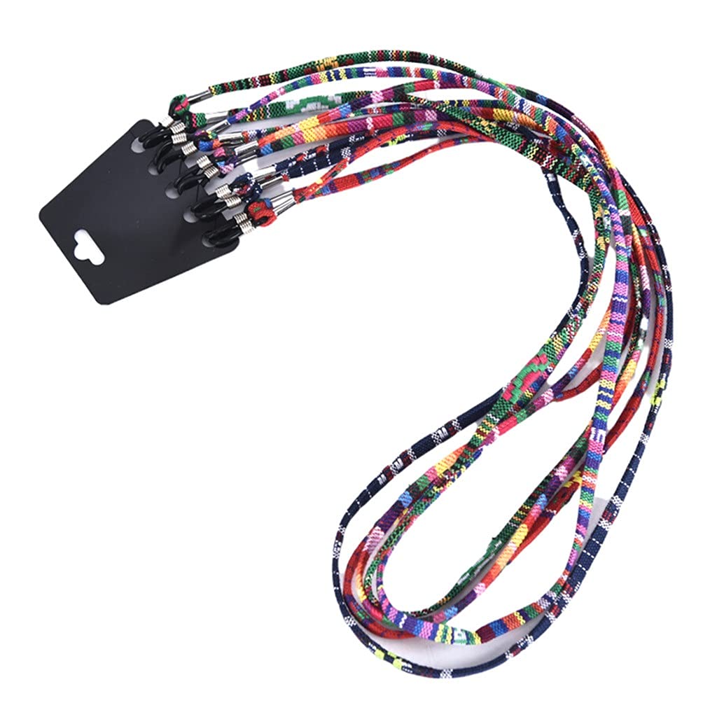 5Pcs Colorful Cotton Blend Eyeglass Chains - Adjustable Sunglasses Strap, Reading Glasses Holder Neck Cord for Women & Men - Perfect for Reading, Driving, Outdoor Activities