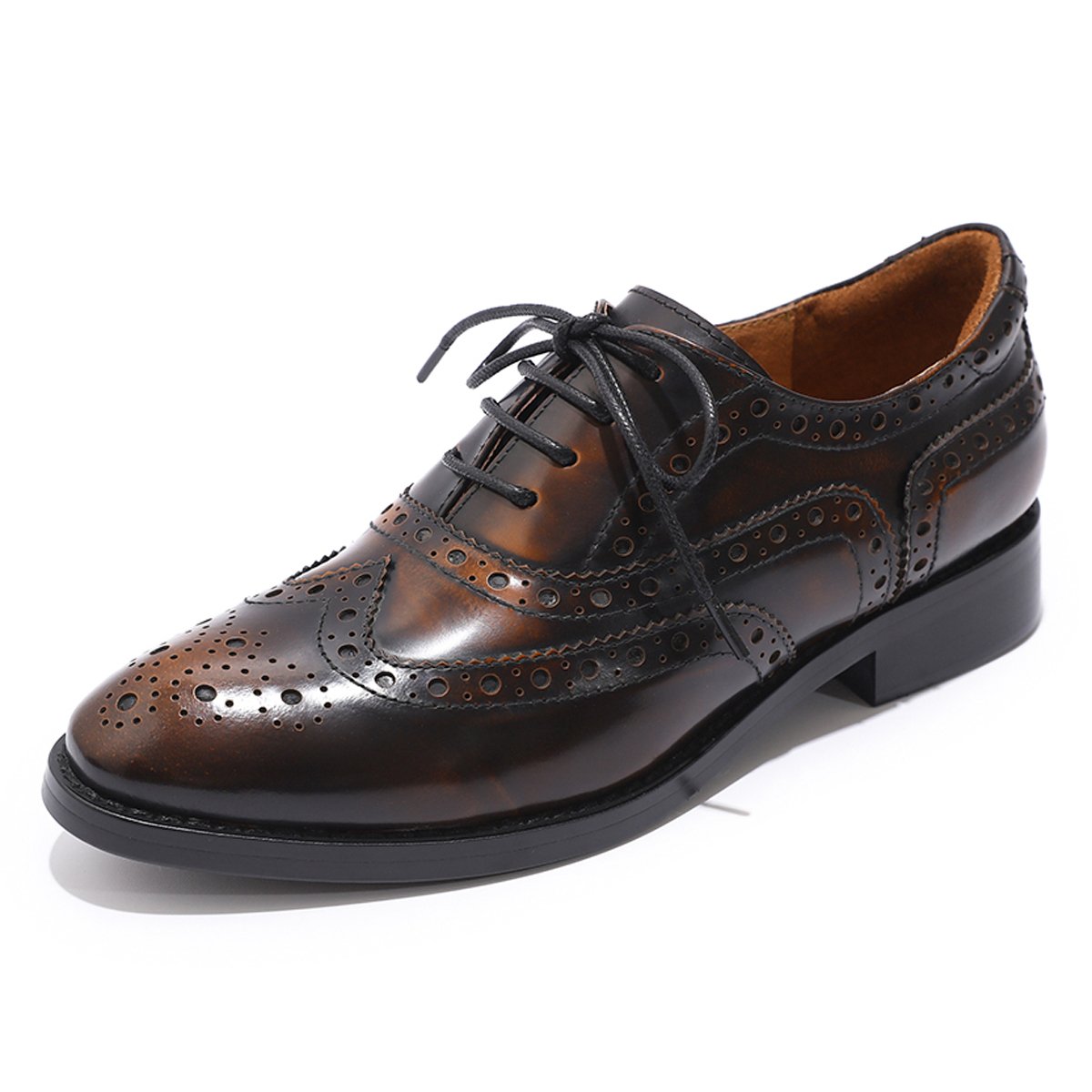 Women's Leather Wingtip Oxford Shoes - Perforated Brogue Lace-Up Design for Comfort & Style | Perfect for Office, Casual Wear & Special Occasions