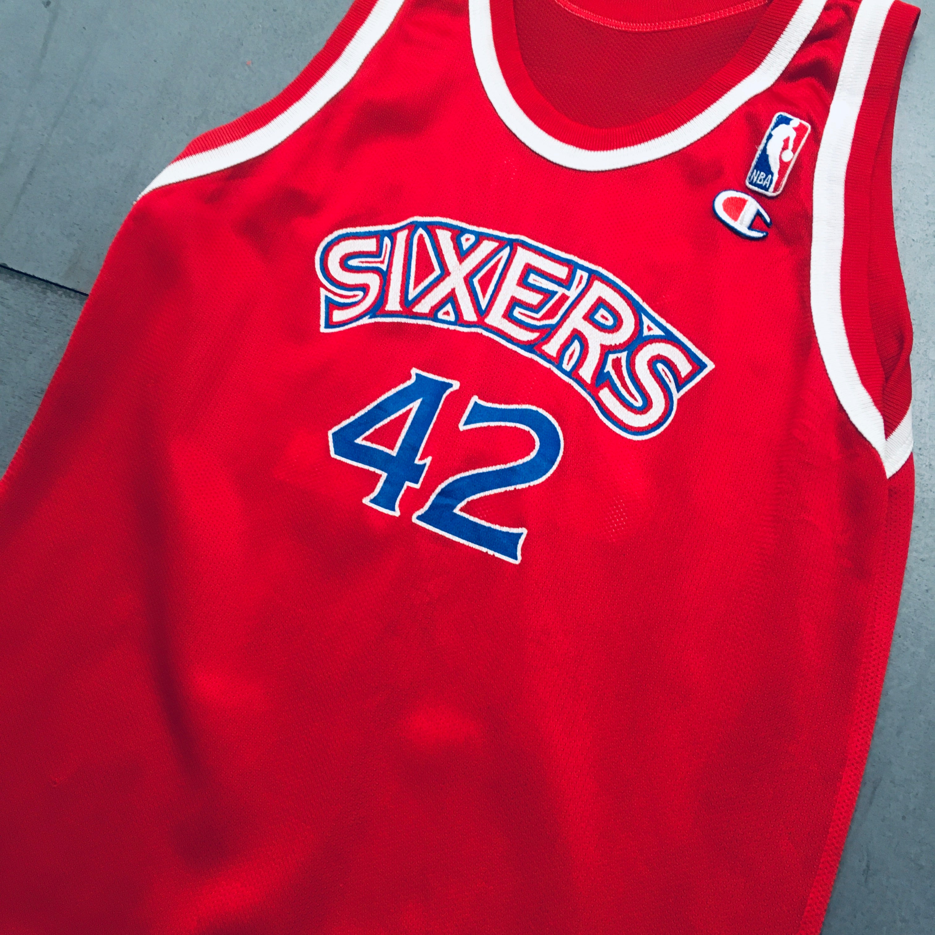 Authentic 1995/96 Jerry Stackhouse Philadelphia 76ers Rookie Red Champion Jersey XS - Vintage NBA Basketball Fan Gear for Collectors & Game Day Outfits