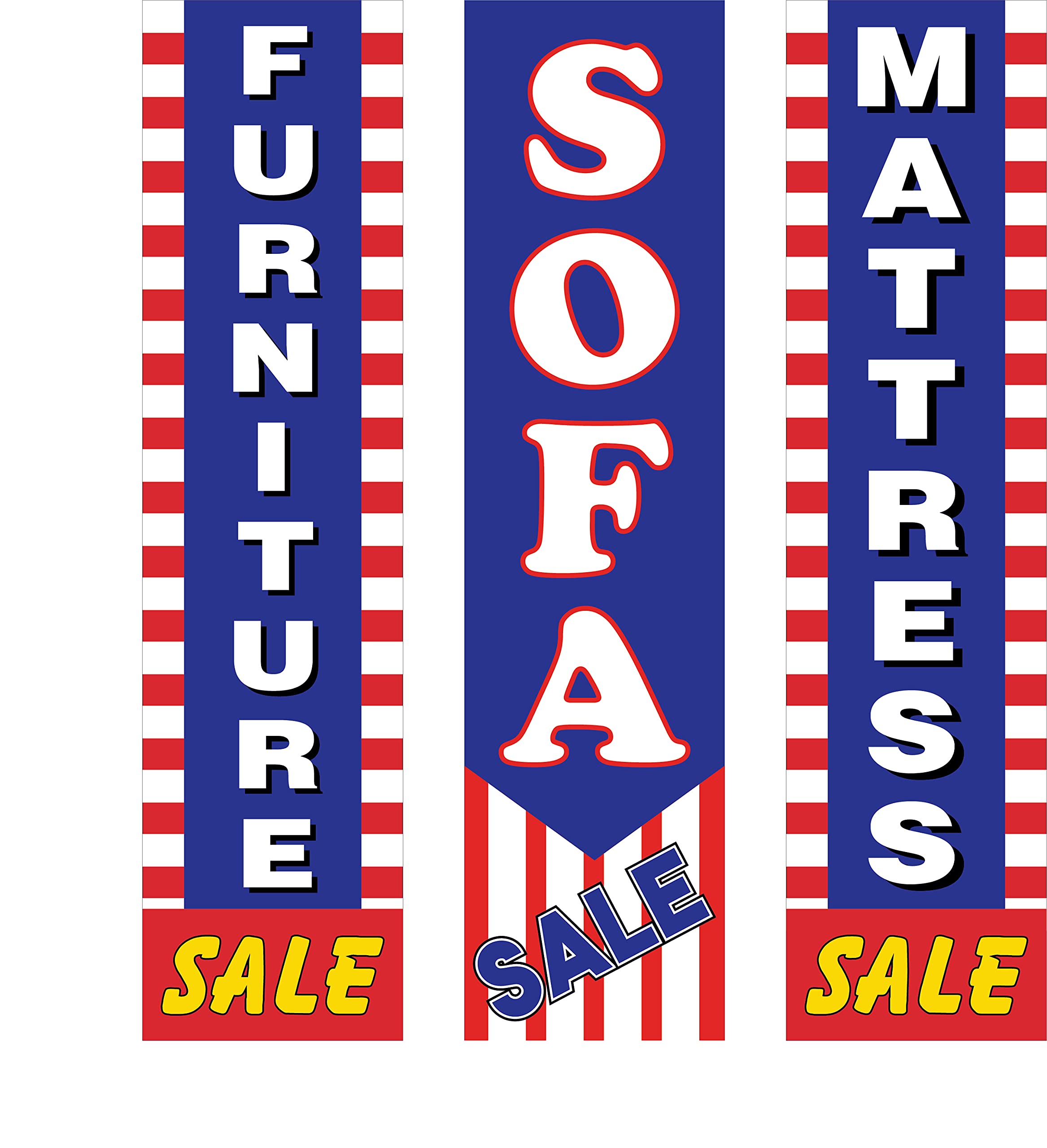 Premium Rectangle Boomer Feather Flags Complete Kit - 3 Flag Poles & Ground Spikes for Furniture Store Sofa Mattress Sale Advertising | Outdoor Retail Marketing, Grand Openings, Trade Shows