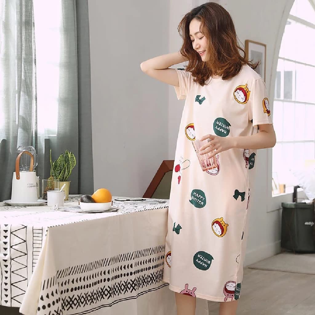 TOTOU Women's Summer Pajamas - Short Sleeve Cute Nightdress, Plus Size Sleepwear & Lingerie for Students & Ladies (Color A, Size L) - Perfect for Sleepovers, Lounging & Relaxing at Home