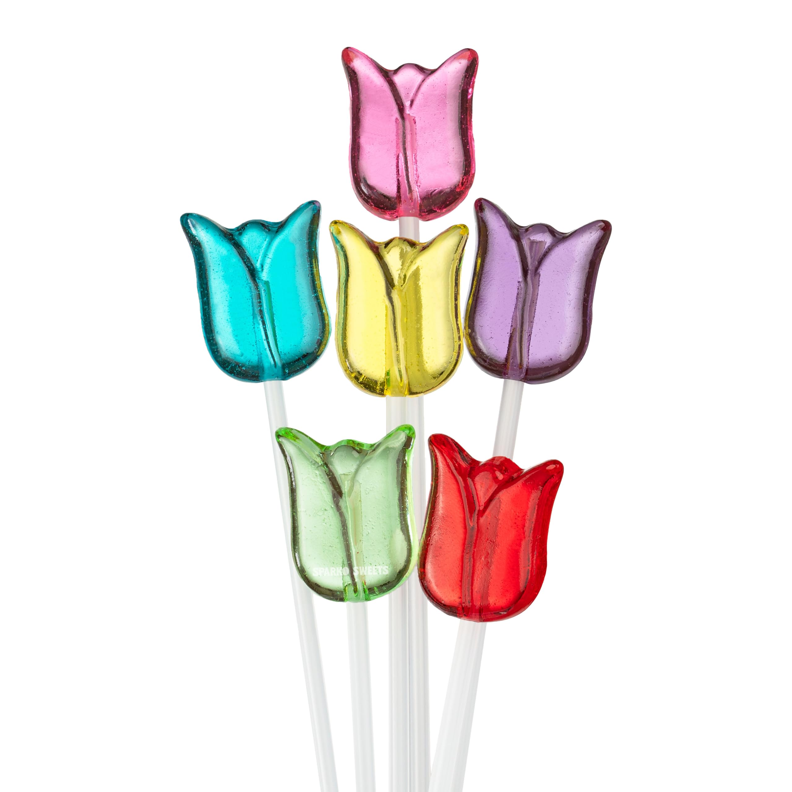 Sparko Sweets Tulip Twinkle Pops Lollipops - 100 Count Assorted Flavors & Colors (Pink, Purple, Red, Blue, Green, Yellow) - 11-Inch Stems - Made in USA - Perfect for Spring Weddings, Garden Parties, Easter Celebrations, Candy Buffets & Party Favors - Great for Birthday Gifts, Baby Showers & Holiday Treats - 4 lbs Bulk Candy Pack