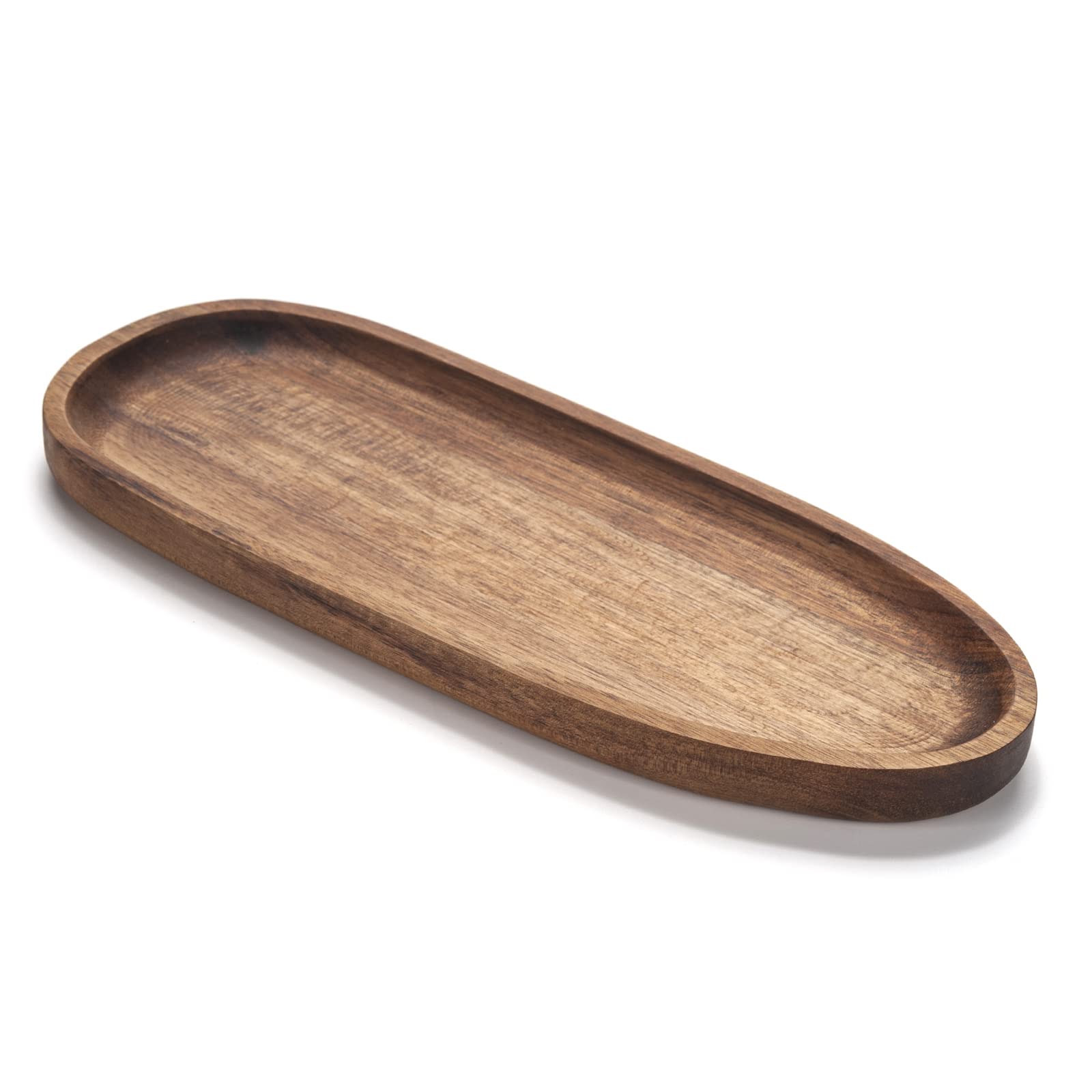 DECRAFTS Acacia Wood Serving Tray - 11.8x4.7x0.8 Inch Wooden Platter for Snacks, Bread, Fruit, Cheese | Rustic Charcuterie Board for Entertaining, Kitchen, Dining Table & Party Serving | Eco-Friendly Wood Cheese Plate for Weddings, Picnics, Home Decor