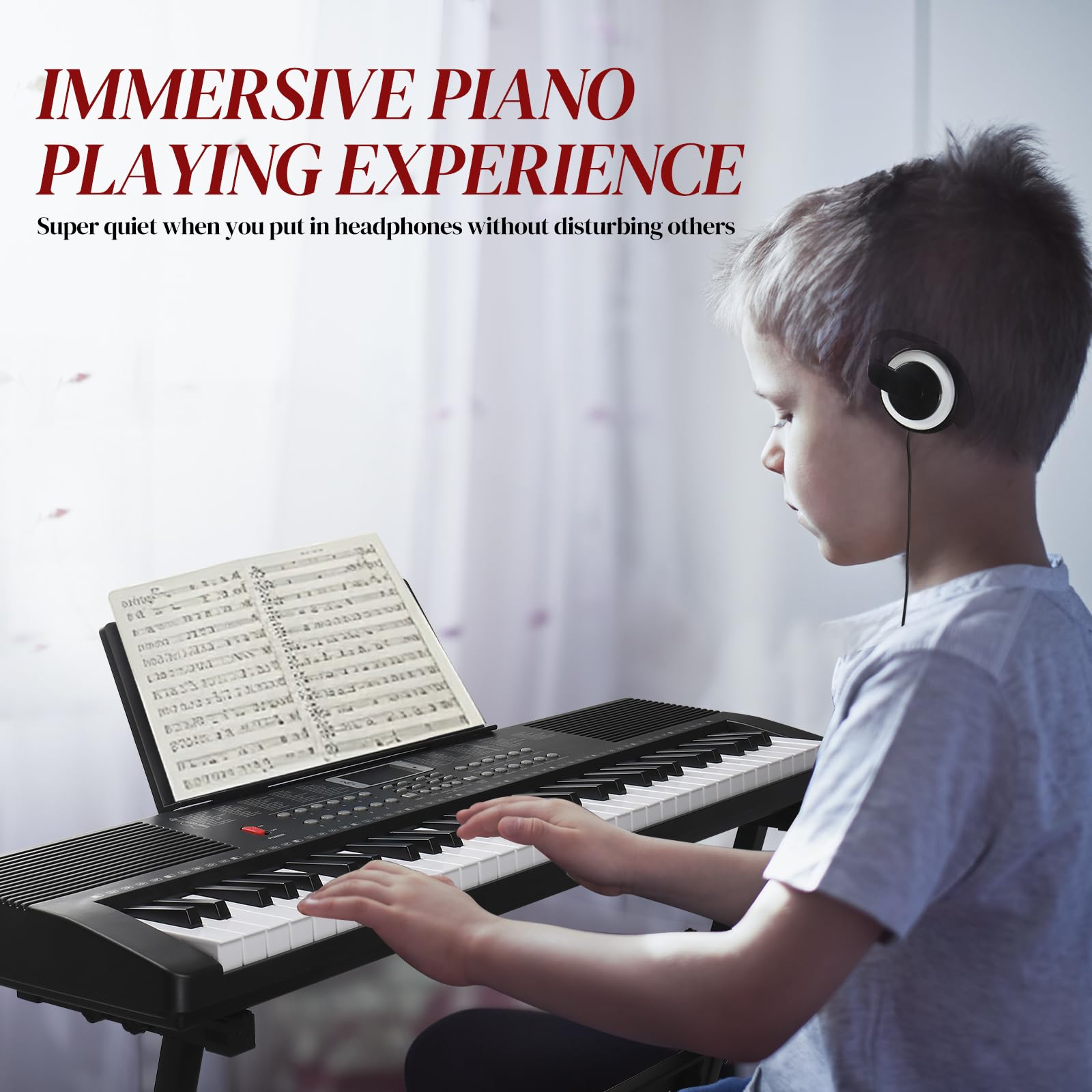 Ktaxon 61-Key Portable Electronic Keyboard Piano with X-Stand, Adjustable Stool, Music Rest, Headphones & Microphone - Ideal for Kids & Beginners - Perfect for Home Practice, Music Lessons & Performances